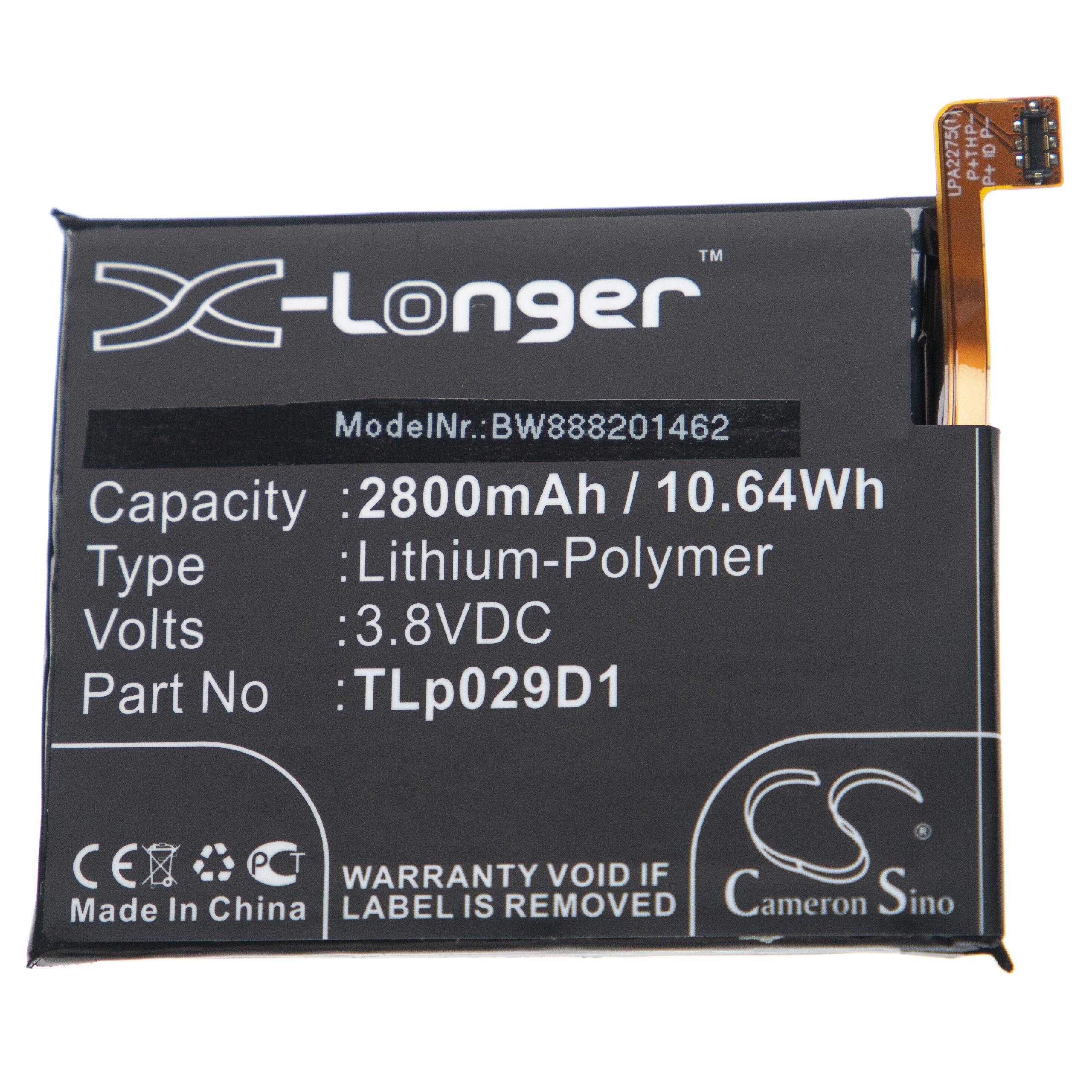 Batterie remplace Alcatel TLp029D1 pour téléphone portable - 2800mAh, 3,8V, Li-polymère