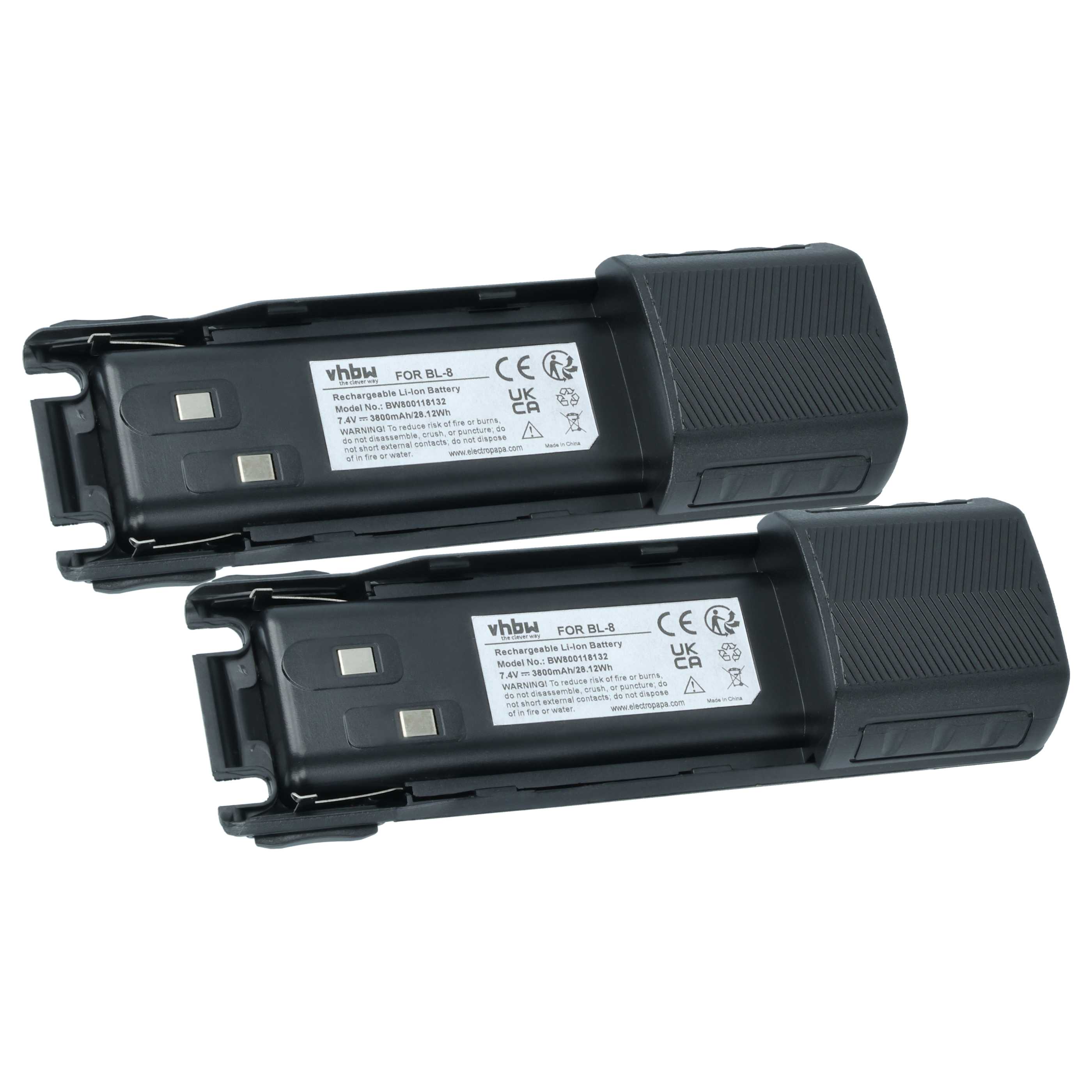 Akku (2 Stück) als Ersatz für Baofeng BL-8 für Baofeng für Funkgerät - 3800mAh 7,4V Li-Ion