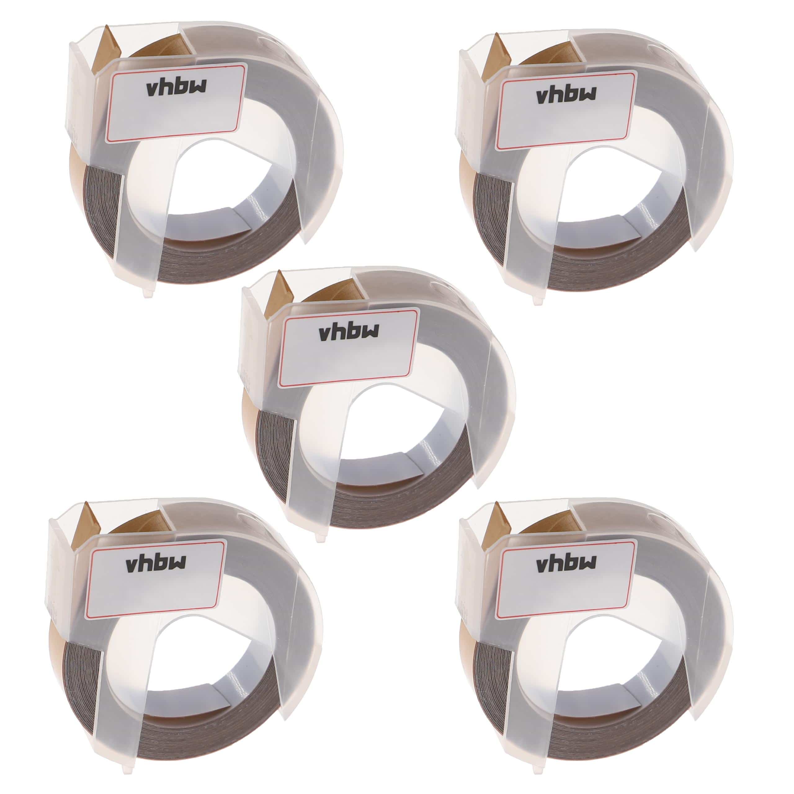 5x 3D Embossing Label Tape replaces Dymo 0898140 - 9 mm White to Gold