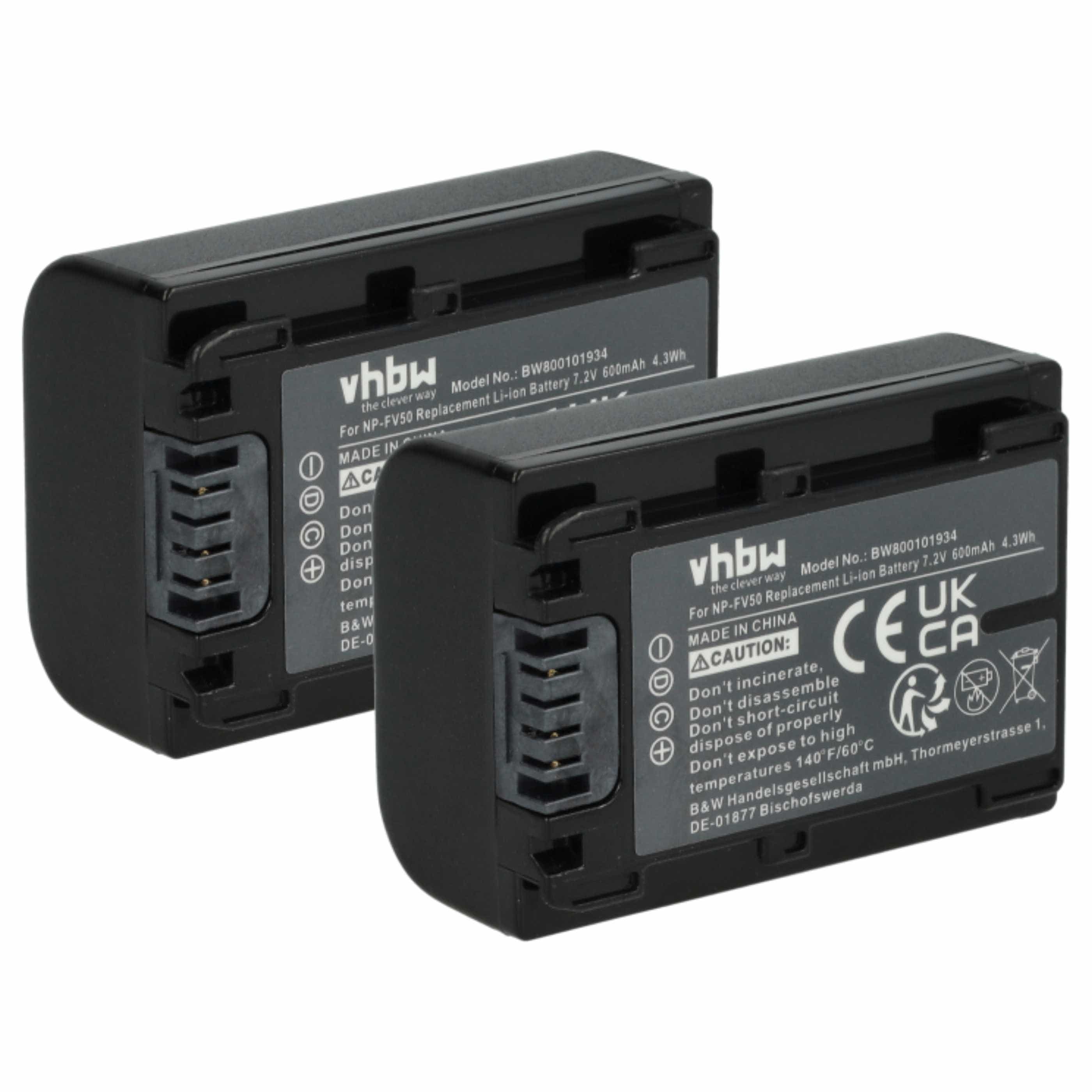 Videocamera 2x Battery replaces Sony NP-FV40, NP-FV50, NP-FV30 - 600 mAh 7.2 V Li-Ion