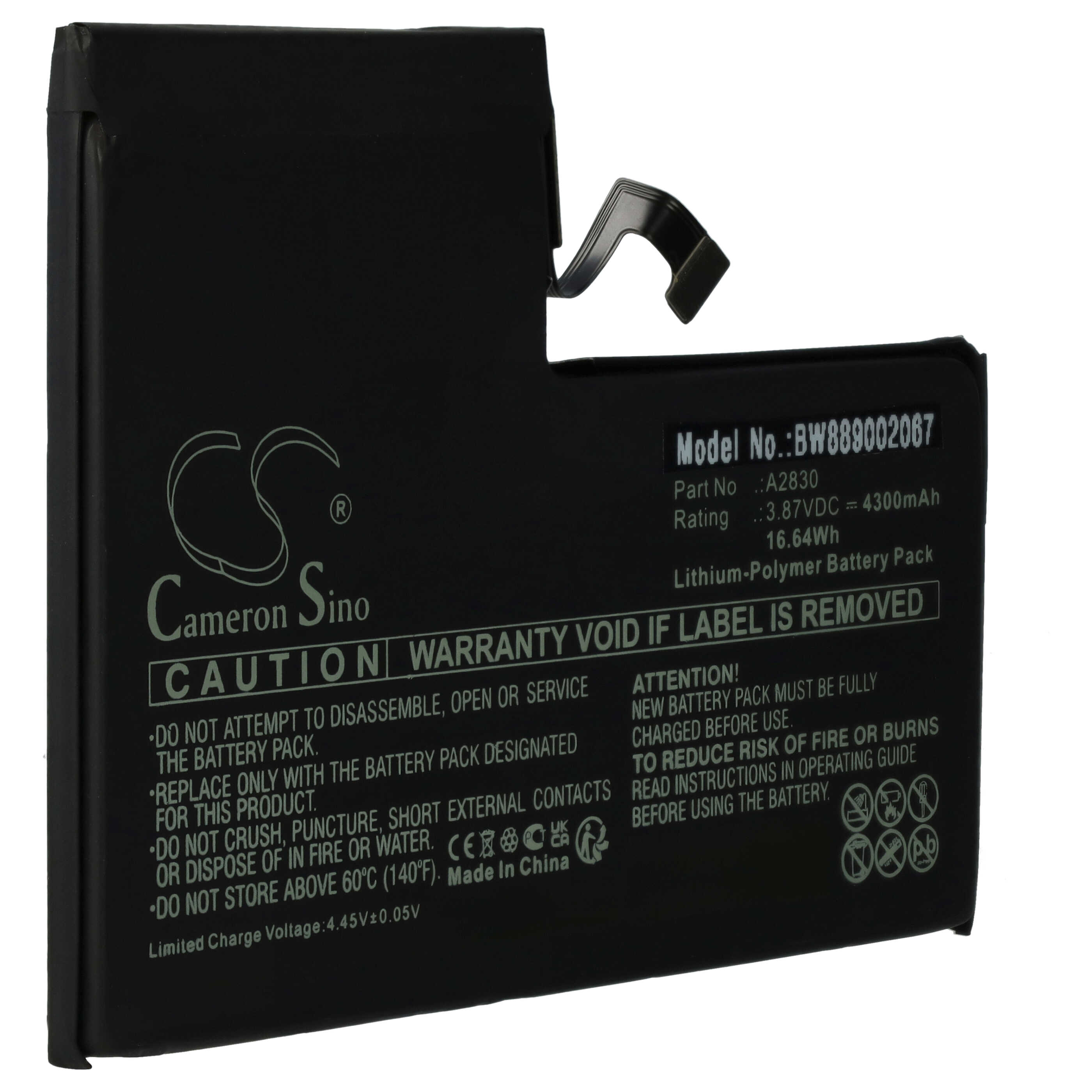 Mobile Phone Battery Replacement for Apple A2830 - 4300mAh 3.87V Li-polymer