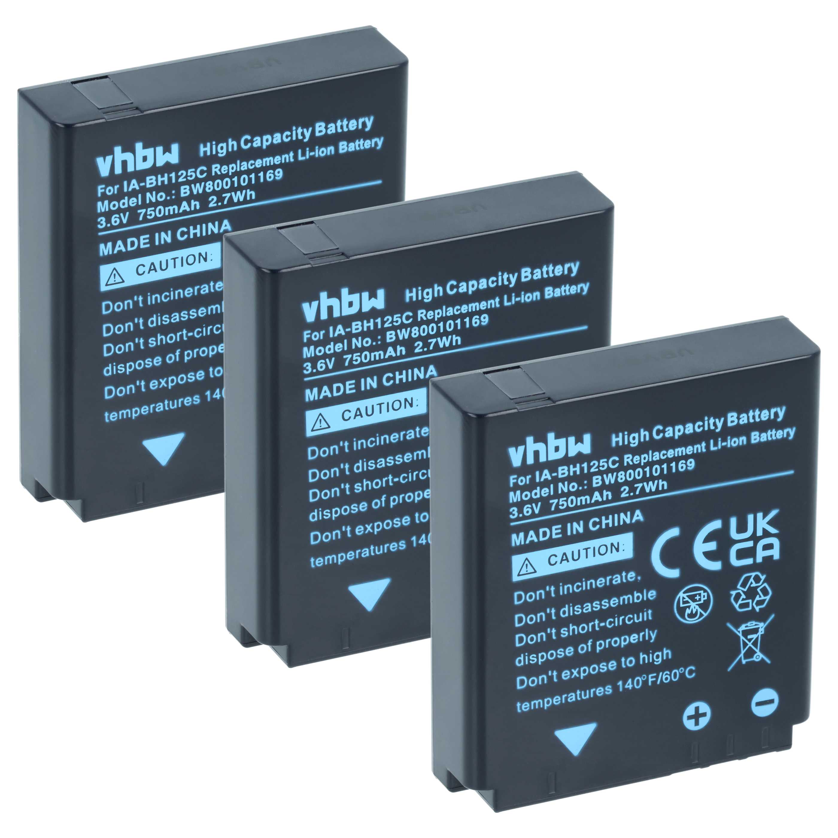 3x Battery replaces Pentax D-Li106 - 750mAh, 3.6V, Li-Ion