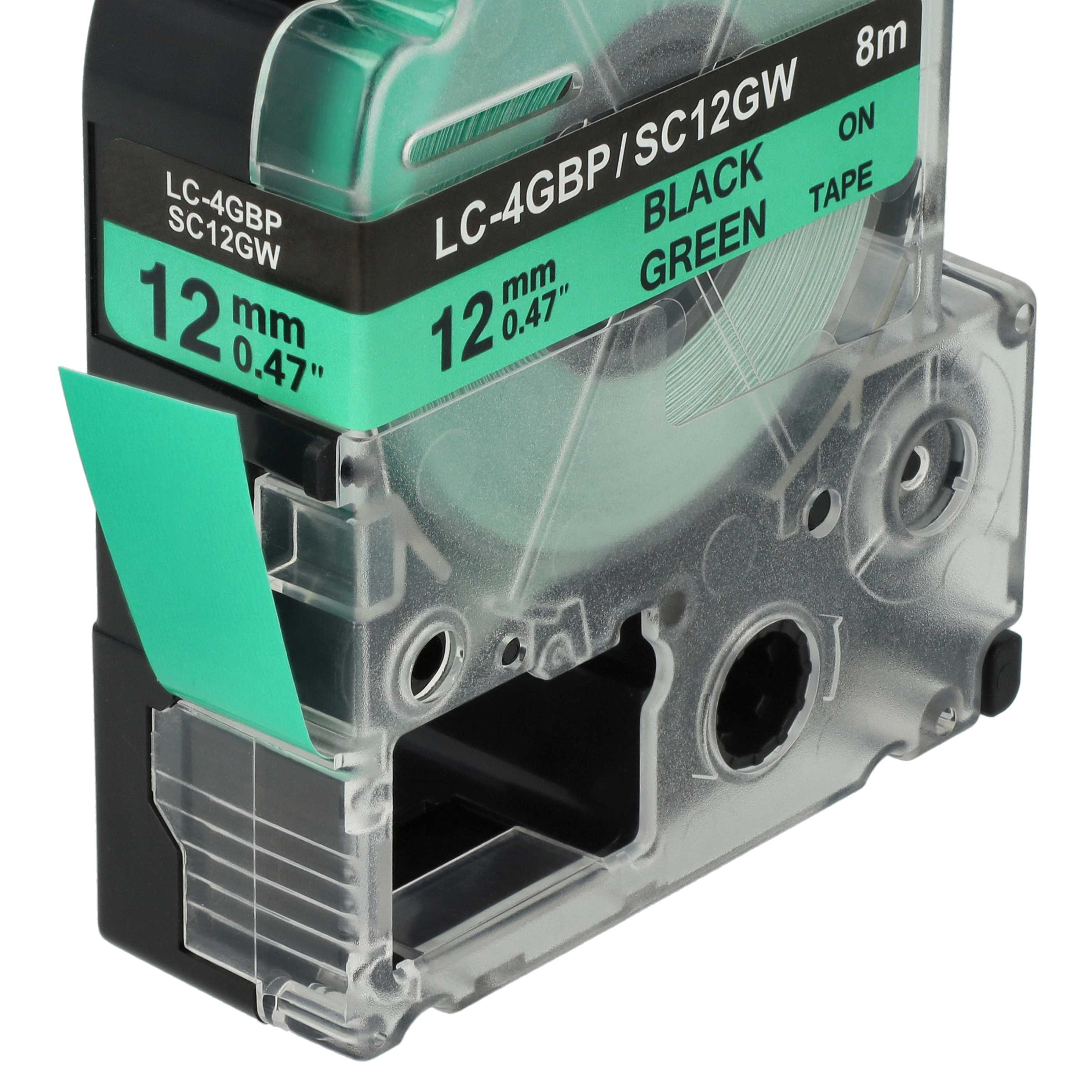 Label Tape replaces Epson LC-4GBP - 12 mm Black to Green