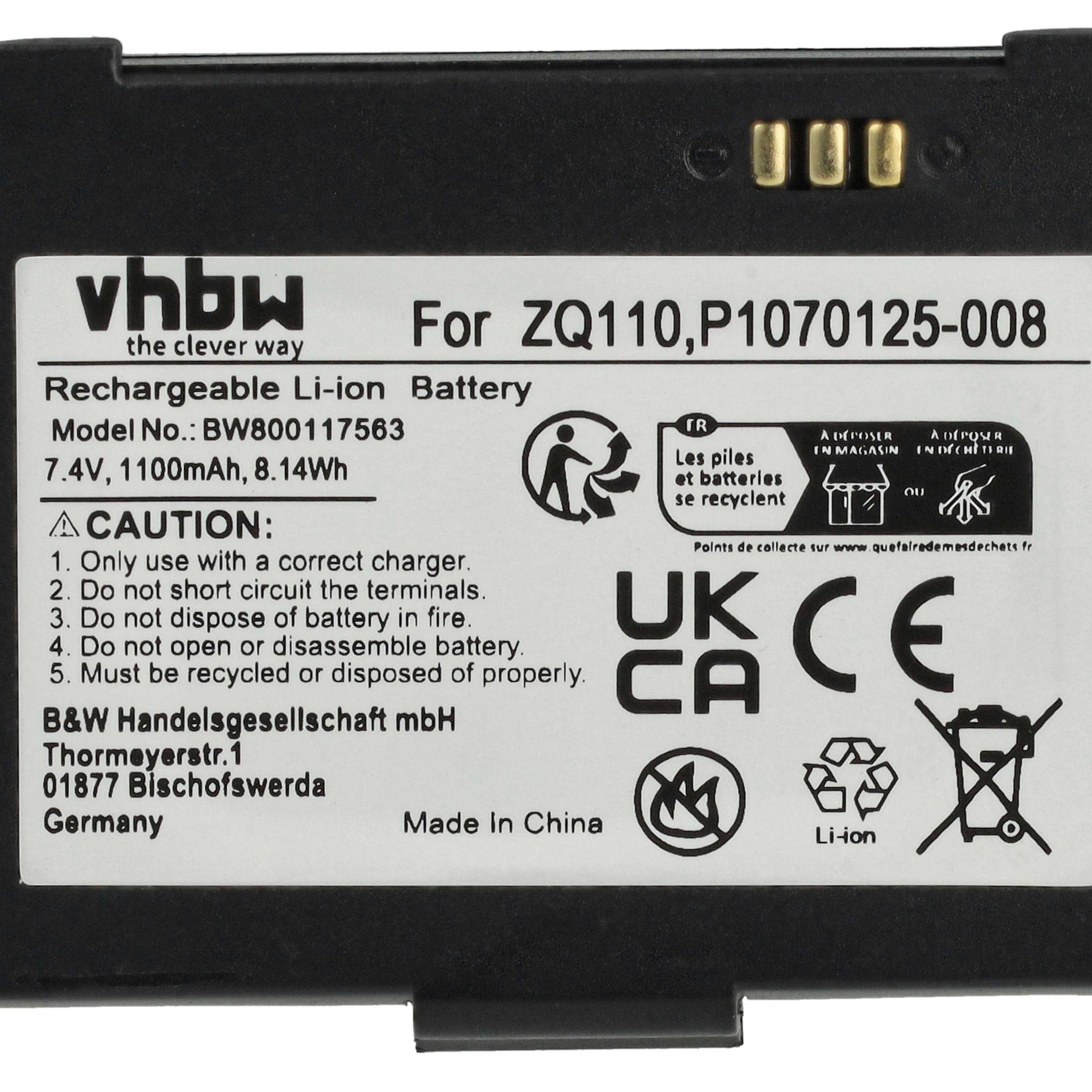 5x Batteries remplace Bixolon K409-00007A, PBP-R200 pour scanner de code-barre Bixolon - 1100mAh 7,4V