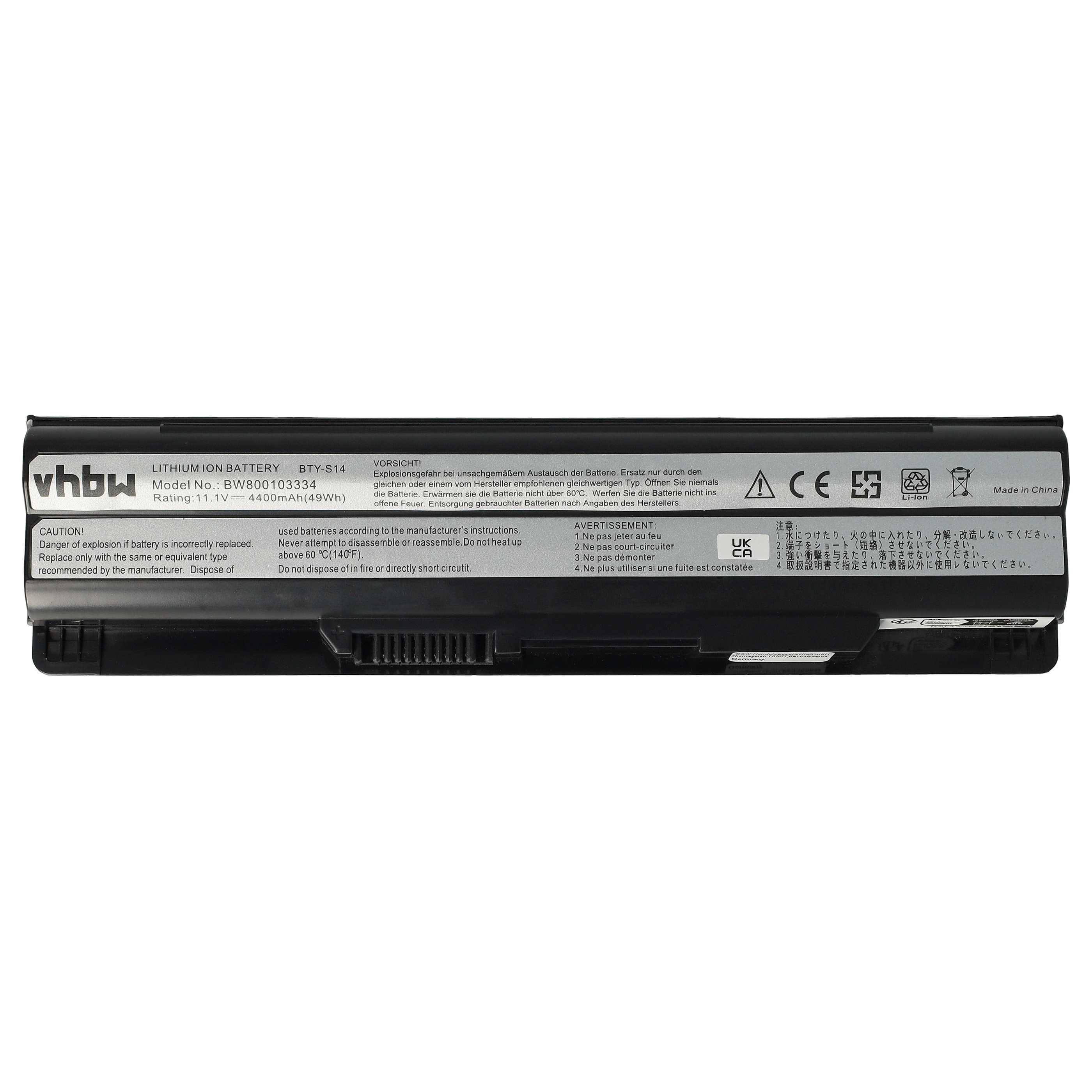 Batería reemplaza Medion 40029231, 40029683, 40029150 para notebook MSI - 4400 mAh 11,1 V Li-Ion negro