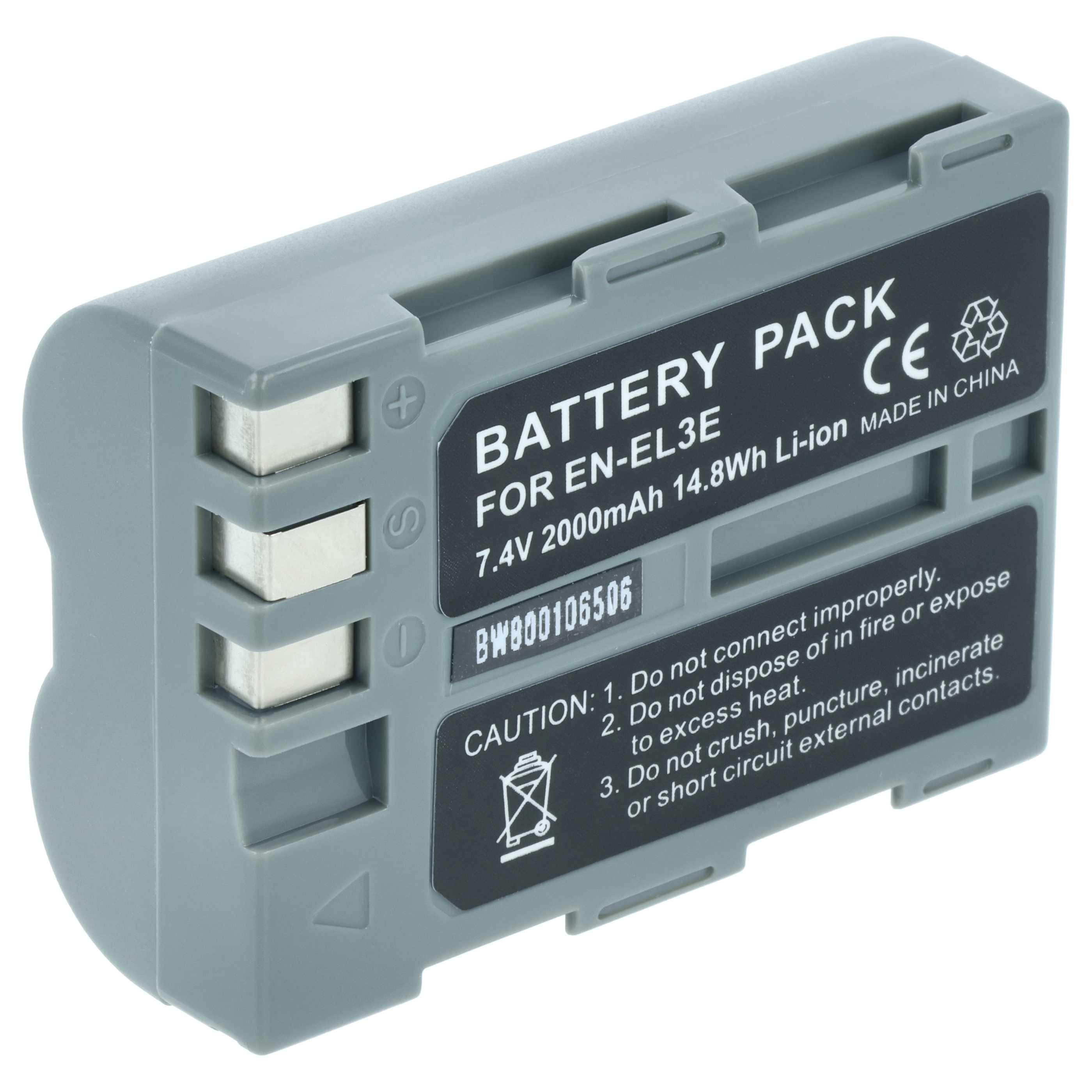 Battery replaces Nikon EN-EL3e, EN-EL3, EN-EL3a - 2000mAh, 7.2V, Li-Ion with Info Chip