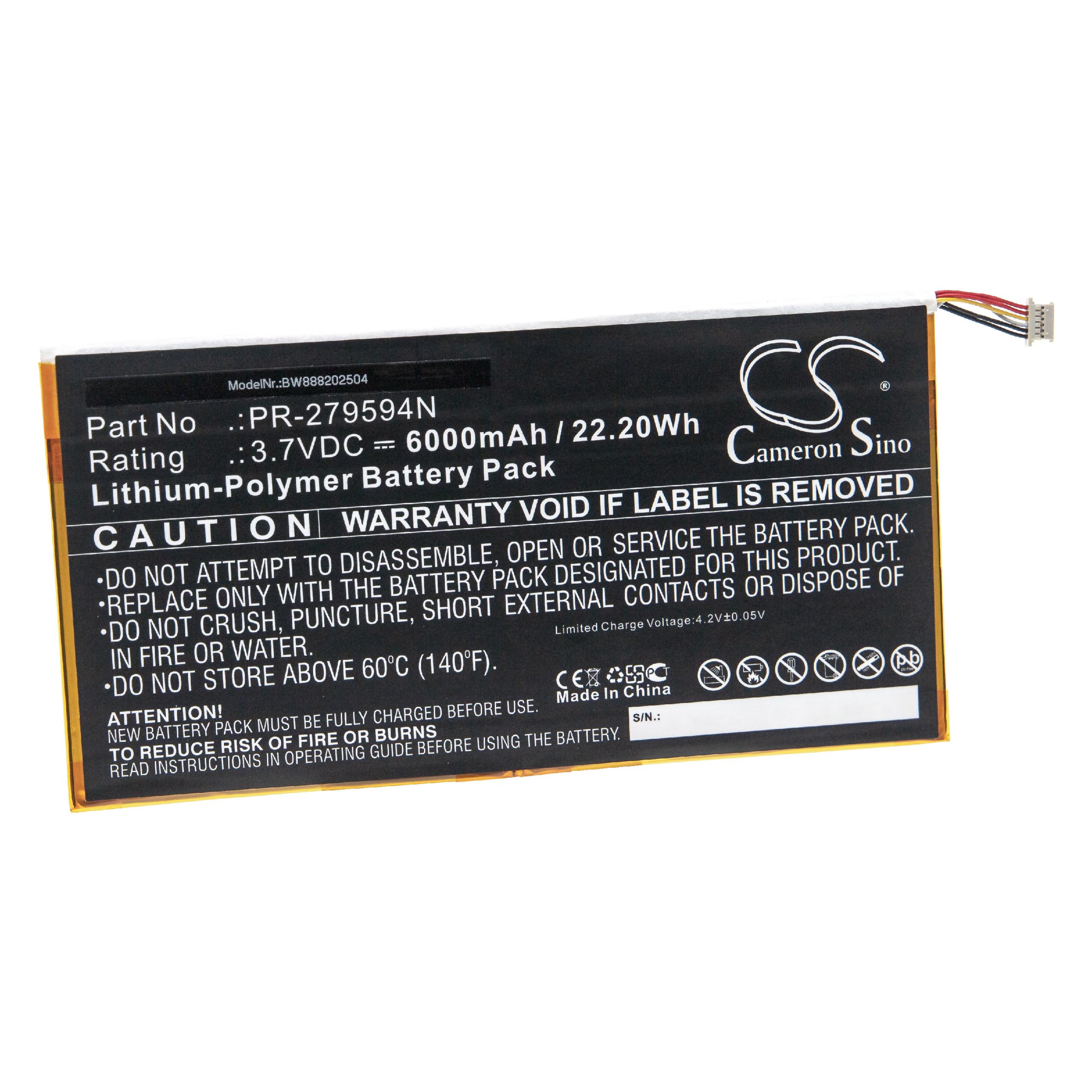 Batterie remplace Acer PR-279594N(1ICP3/95/94-2), PR-279594N pour tablette - 6000mAh 3,7V Li-polymère