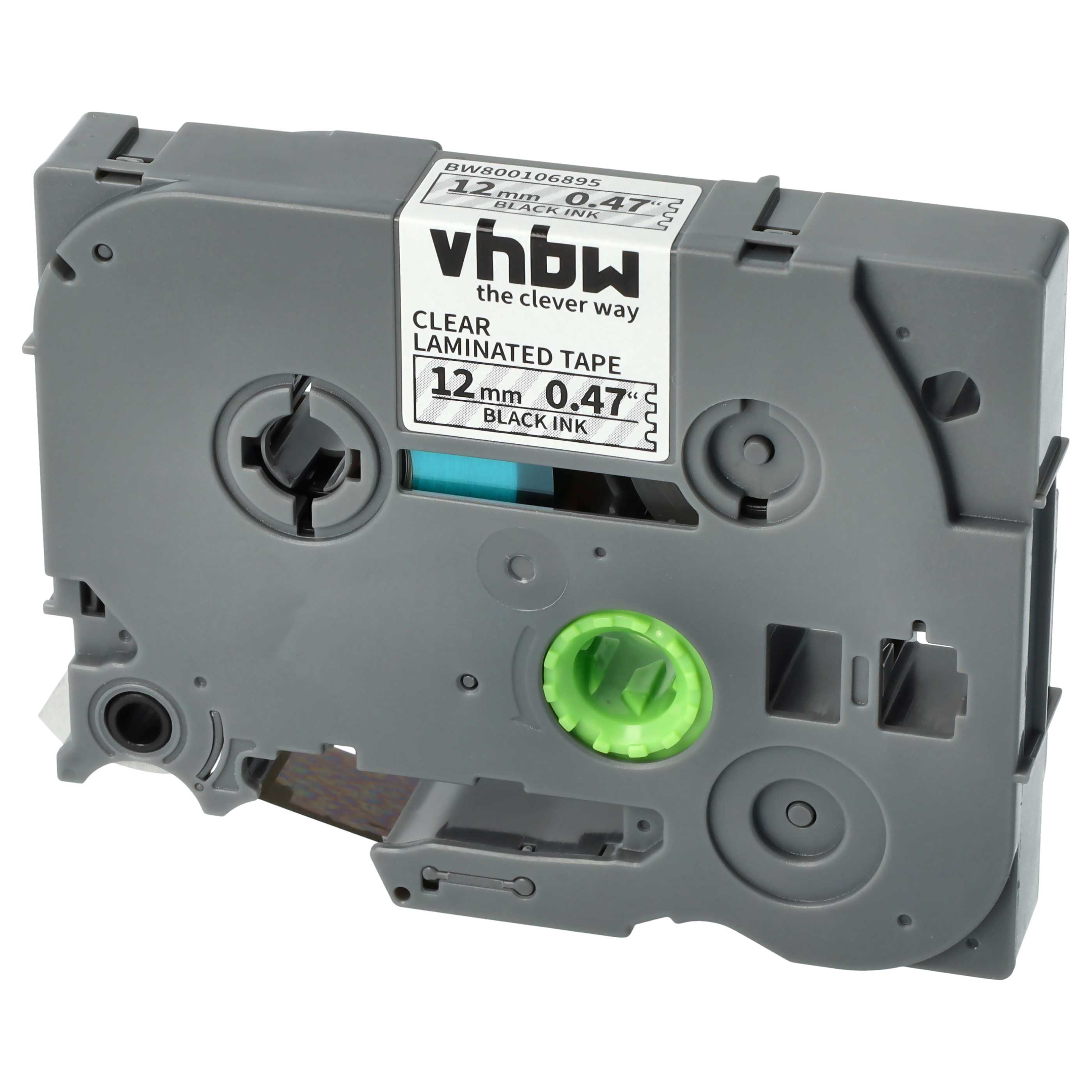 5x Label Tape replaces Brother TZ-131, TZE-131 - 12 mm Black to Transparent