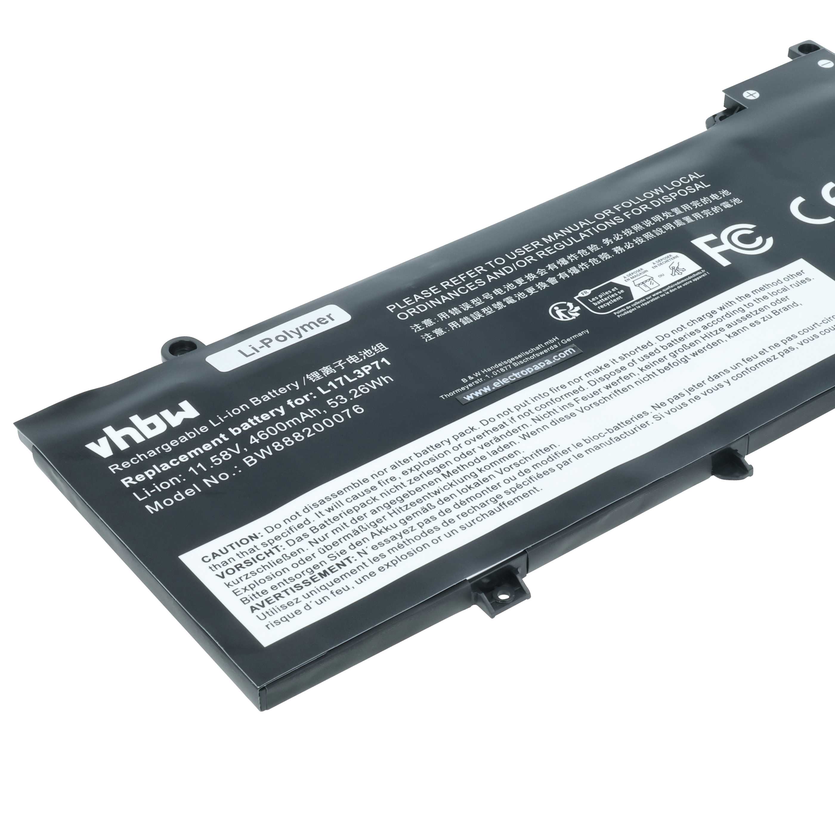 Batteria sostituisce Lenovo 01AV478, L17L3P71, 01AV479, 01AV480 per notebook - 4600mAh 11,58V Li-Poly
