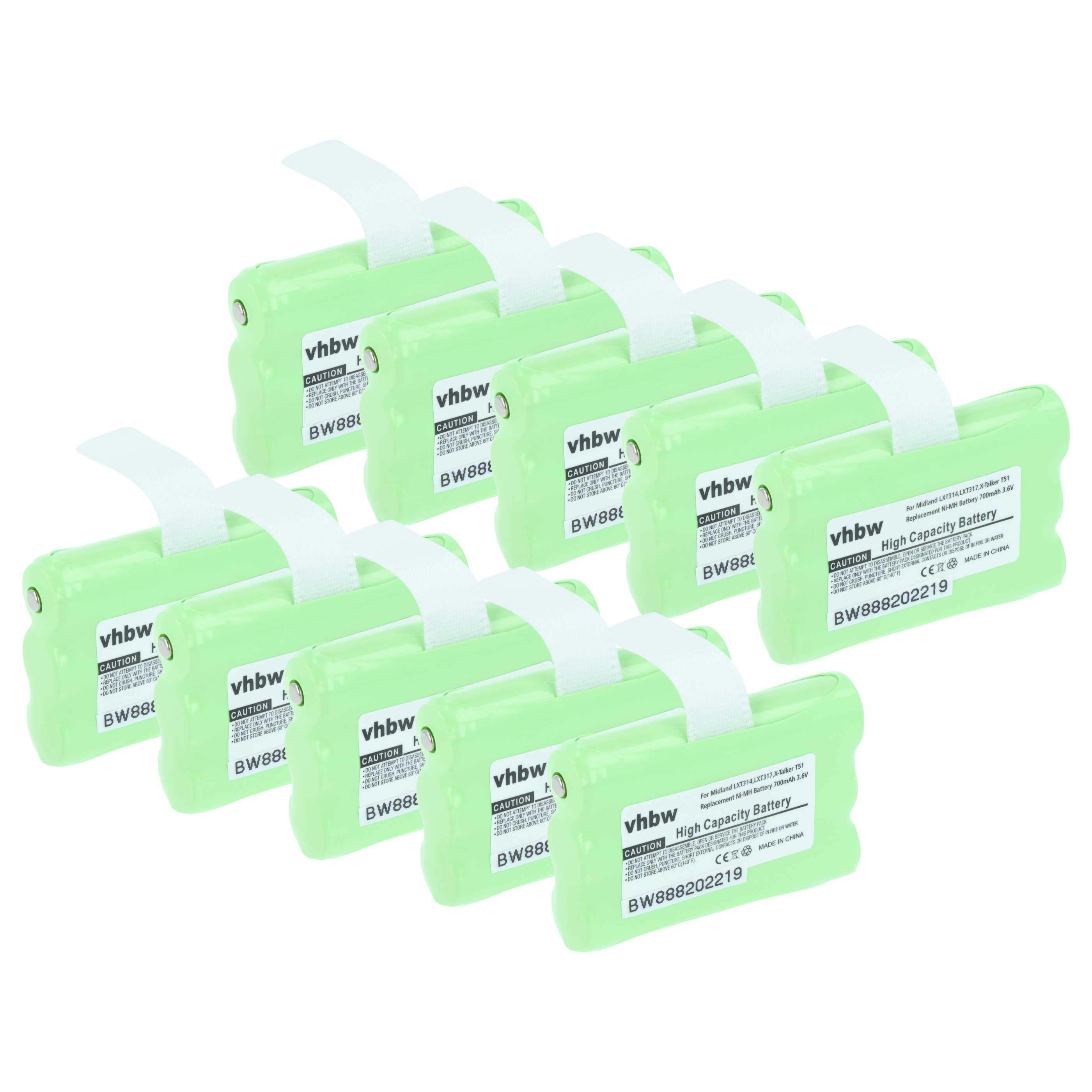 Radio 10x Battery replaces Midland AVP14, BATT3R - 700 mAh 3.6 V NiMH