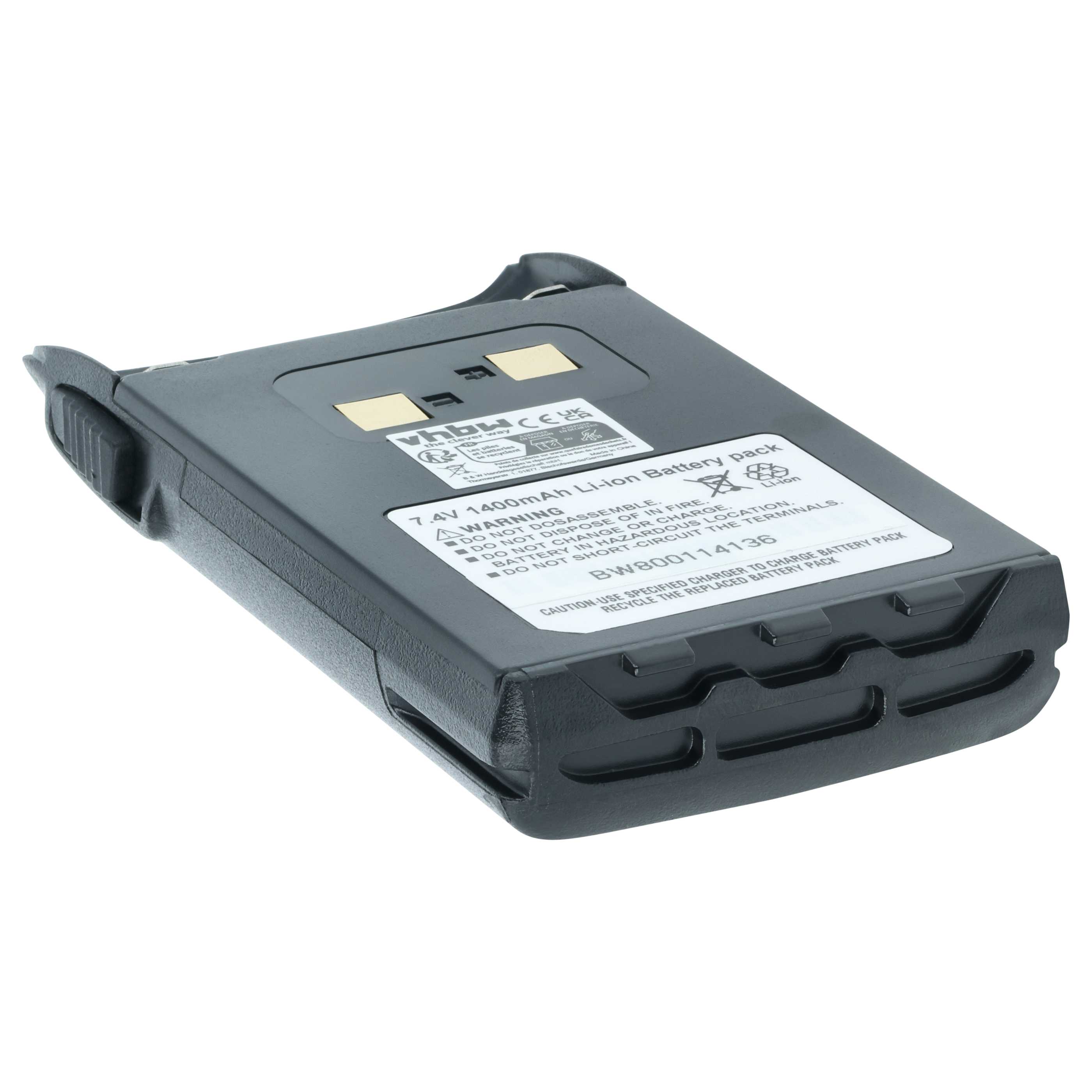 Radio Battery replaces BLO-004, BLO-007, BLO-001 - 1400 mAh 7.4 V Li-Ion + Belt Clip
