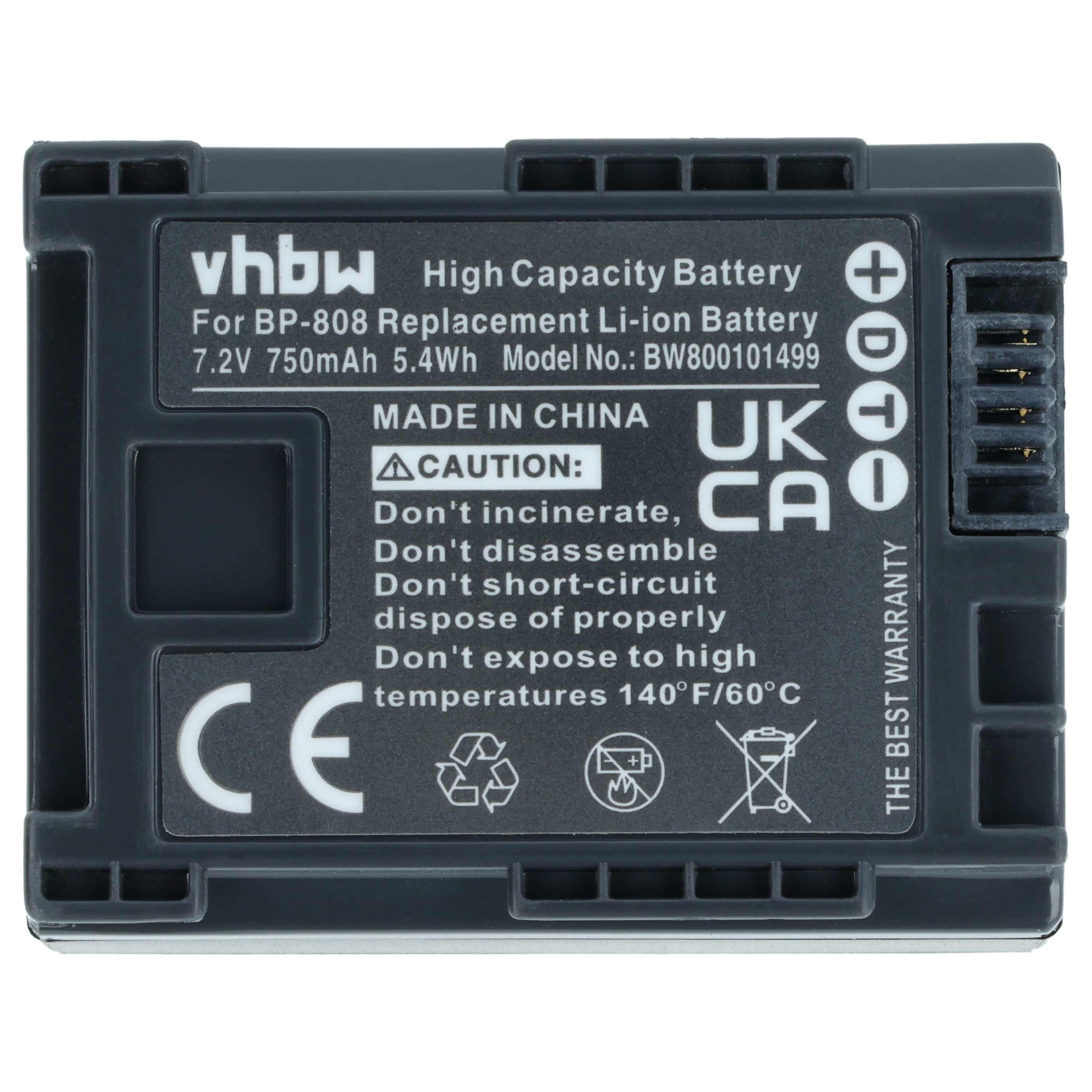 2x Batería reemplaza Canon 2740B002, BP-808 para videocámara - 750 mAh 7,2 V Li-Ion