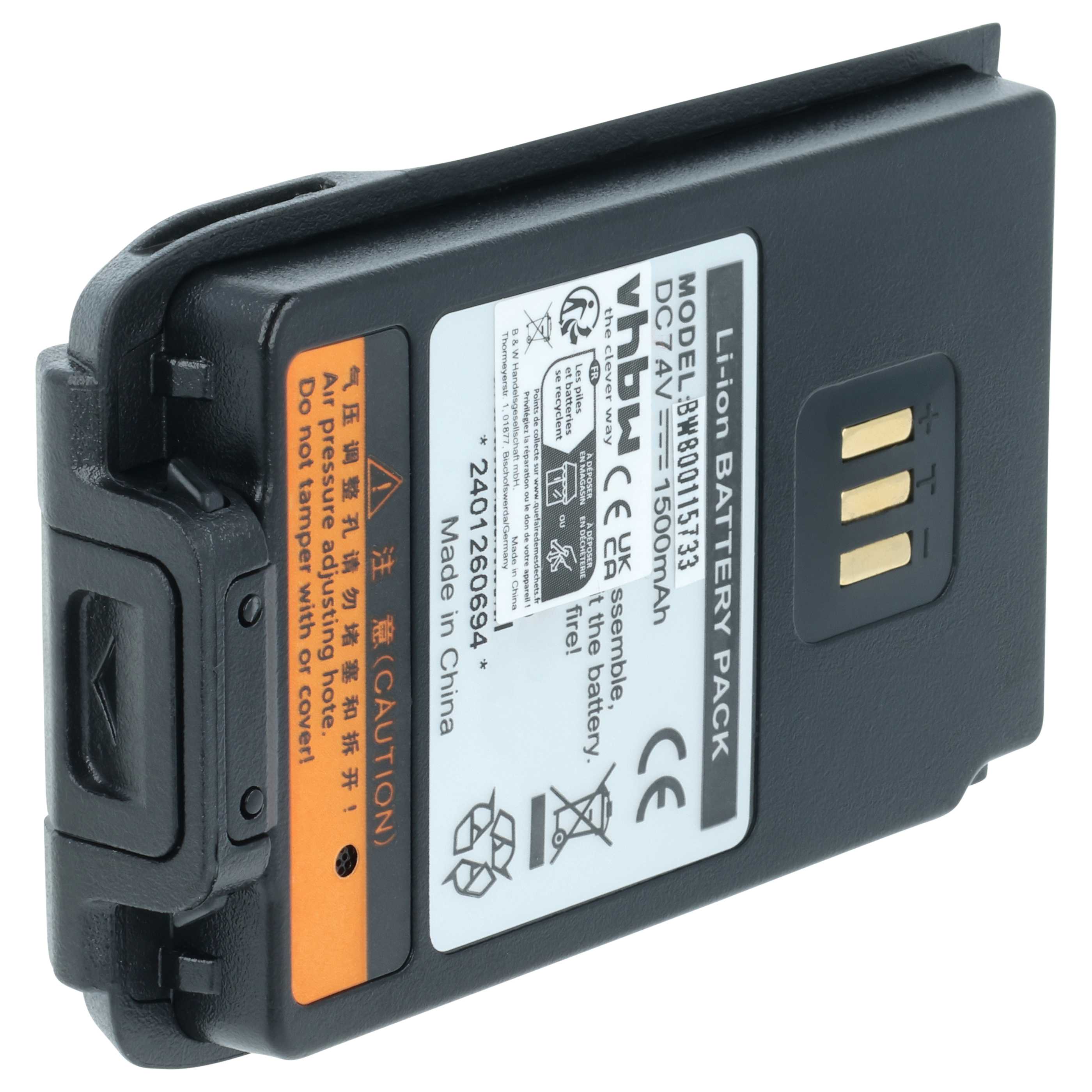 Radio Battery replaces Hyt / Hytera BL1502, BL2010 - 1500 mAh 7.4 V Li-Ion