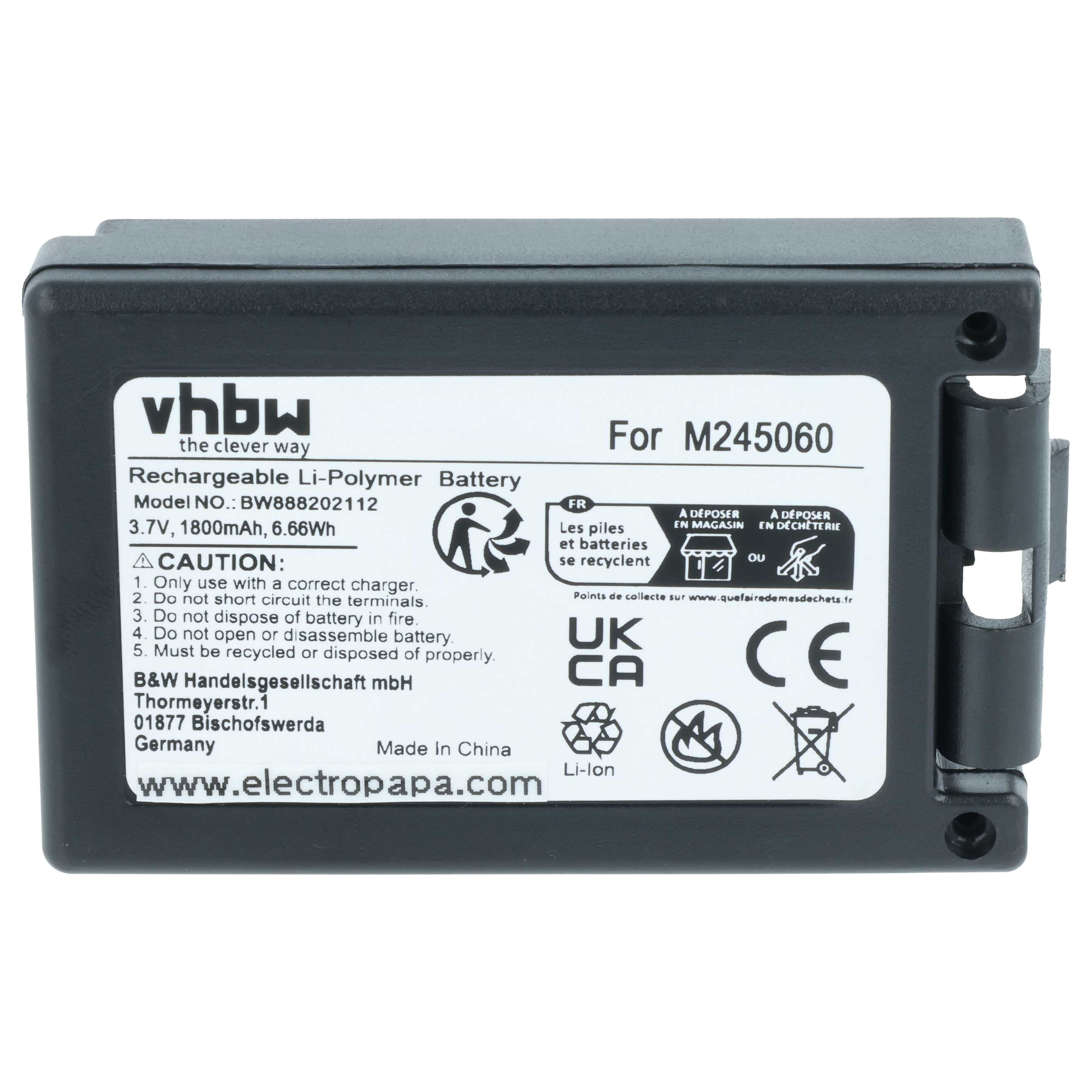 Batería reemplaza Teleradio M245060, 22.381.2, D00004-02 sistema control - 1800mAh 3,7V Li-Polímero