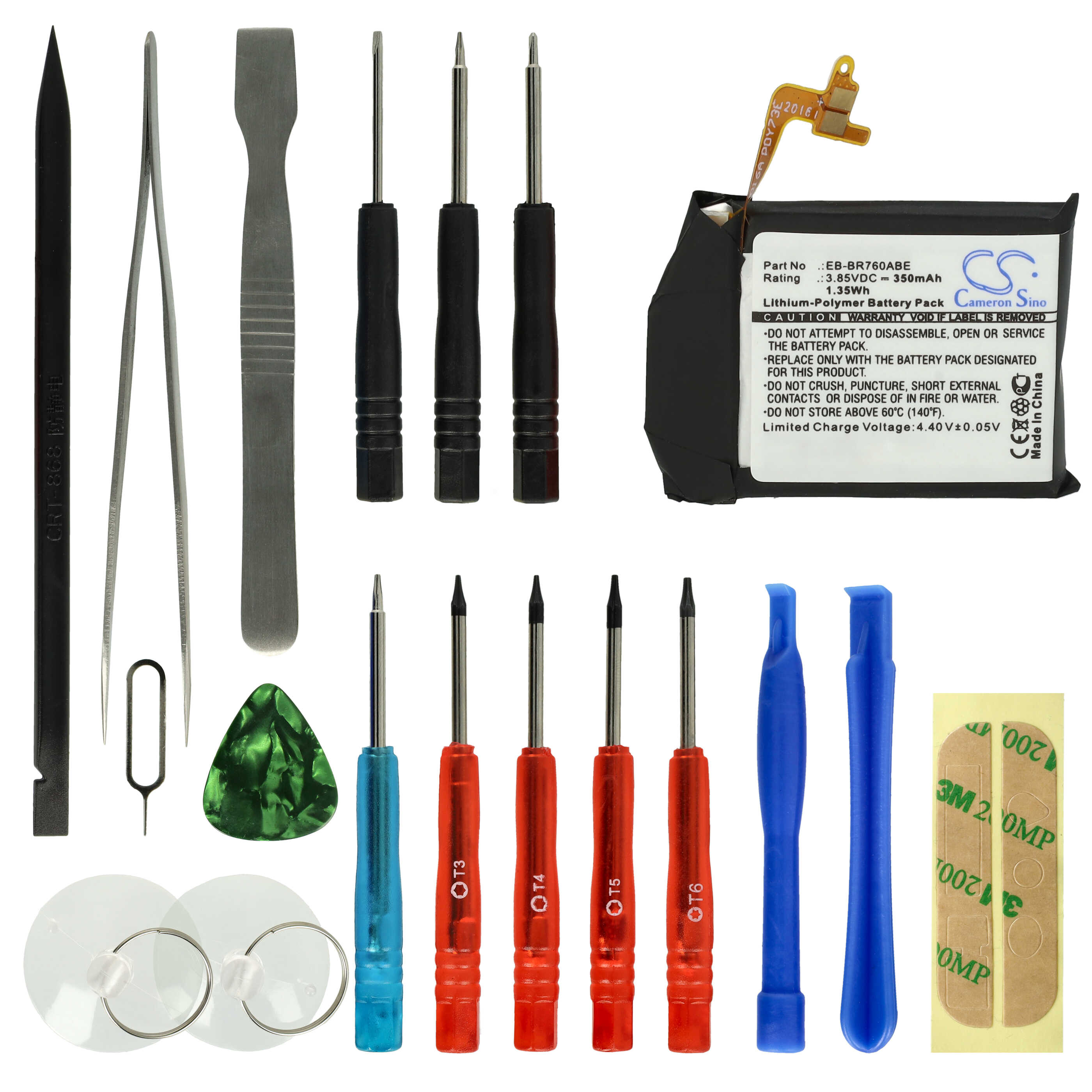 Smartwatch Battery replaces Samsung EB-BR760ABE, EB-BR760 - 350 mAh 3.85 V Li-polymer + Tools