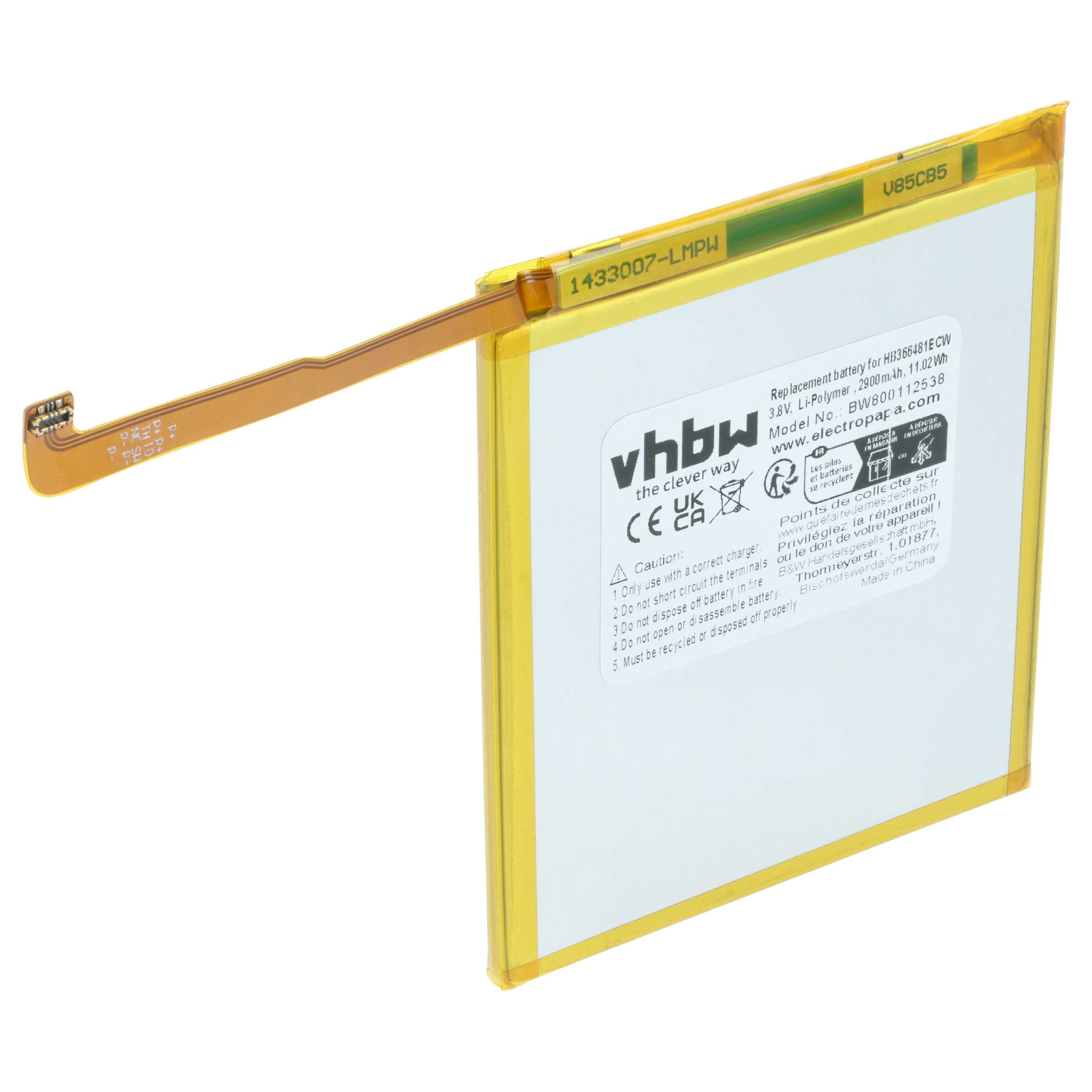 Batteria sostituisce Huawei HB366481ECW per cellulare - 2900mAh 3,8V Li-Poly 