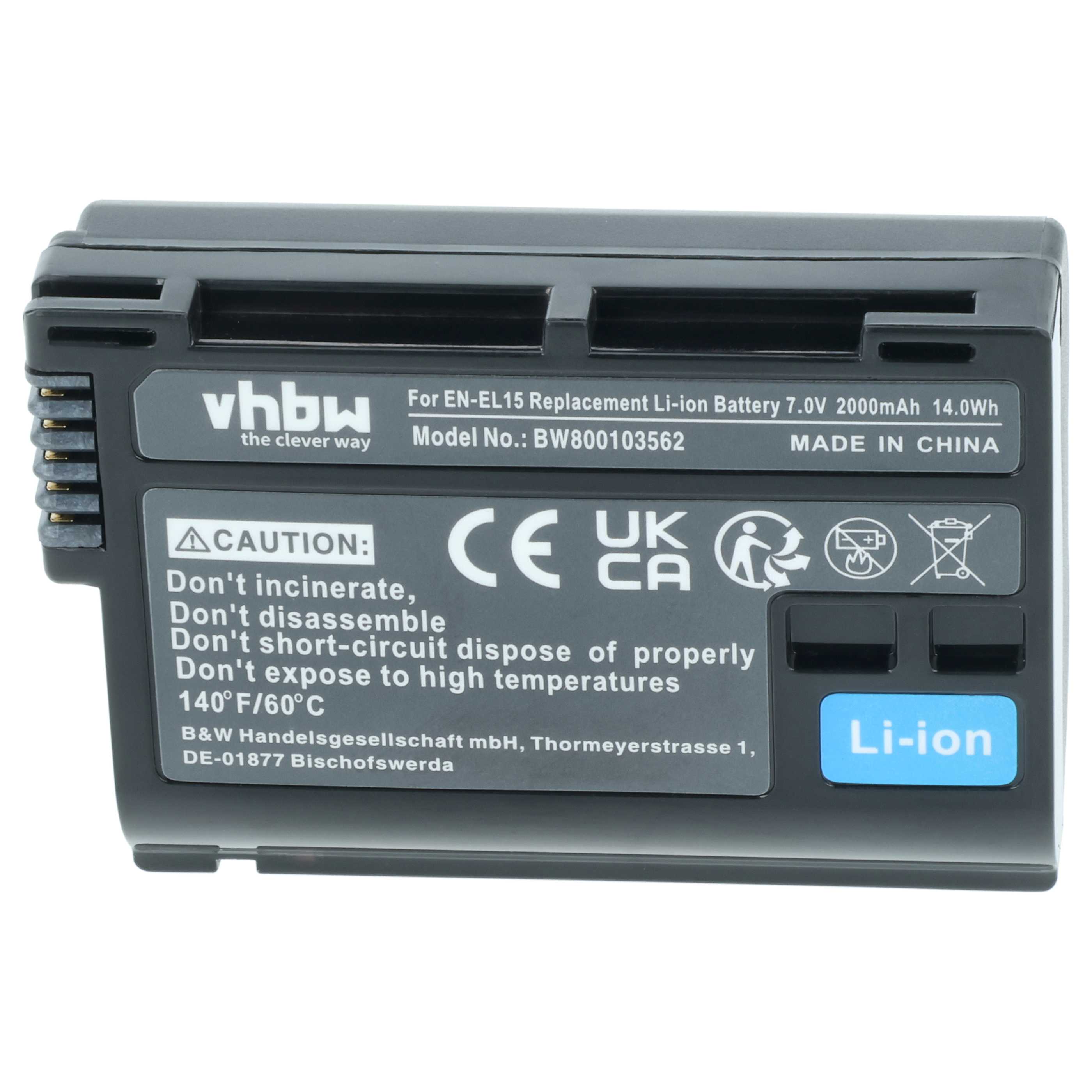 Battery Replacement for Nikon EN-EL15, EN-EL15b, EN-EL15A, EN-EL15c - 2000mAh, 7V, Li-Ion with Info Chip