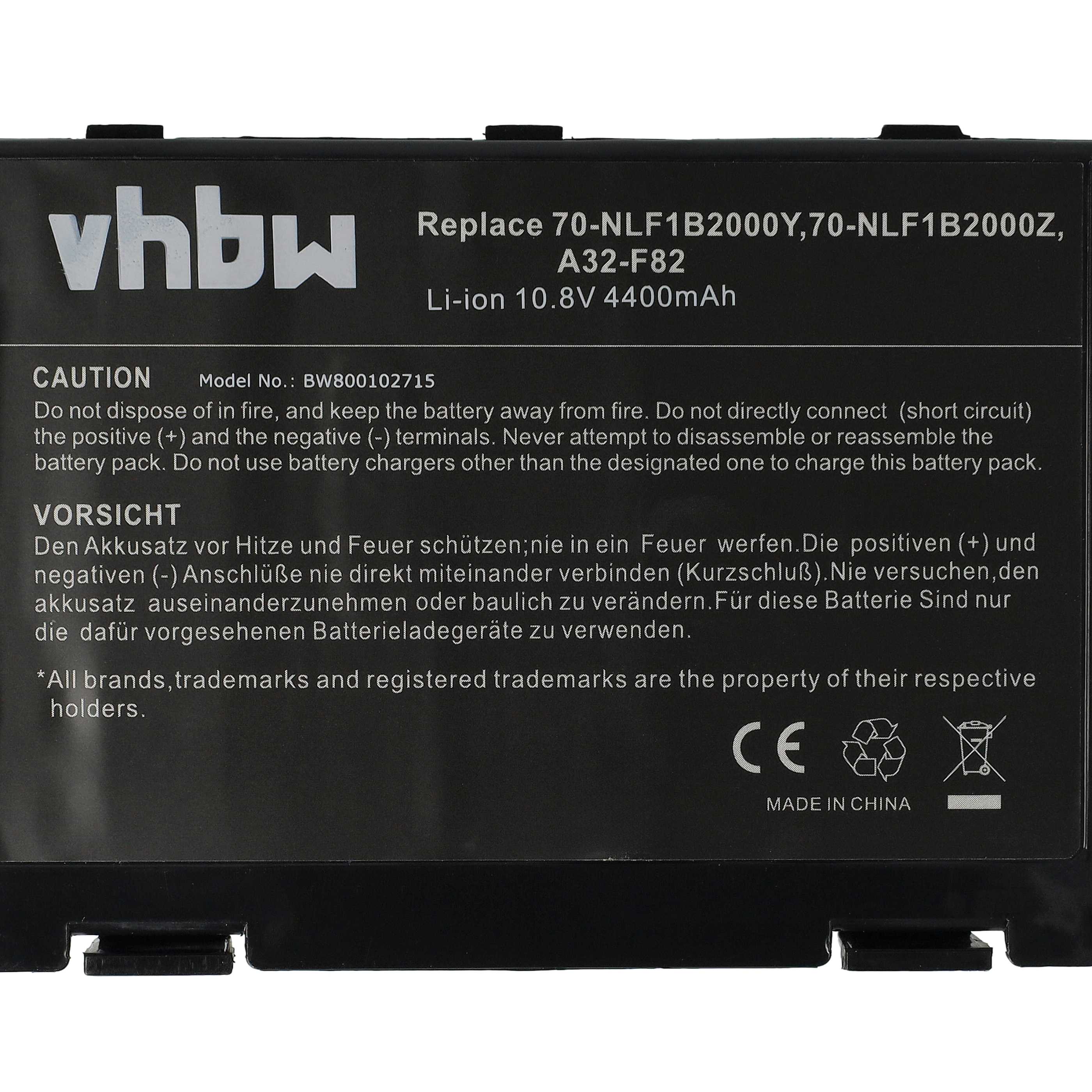 Batterie remplace Asus A32-F52, L0690L6, A32-F82 pour ordinateur portable - 4400mAh 11,1V Li-ion, noir