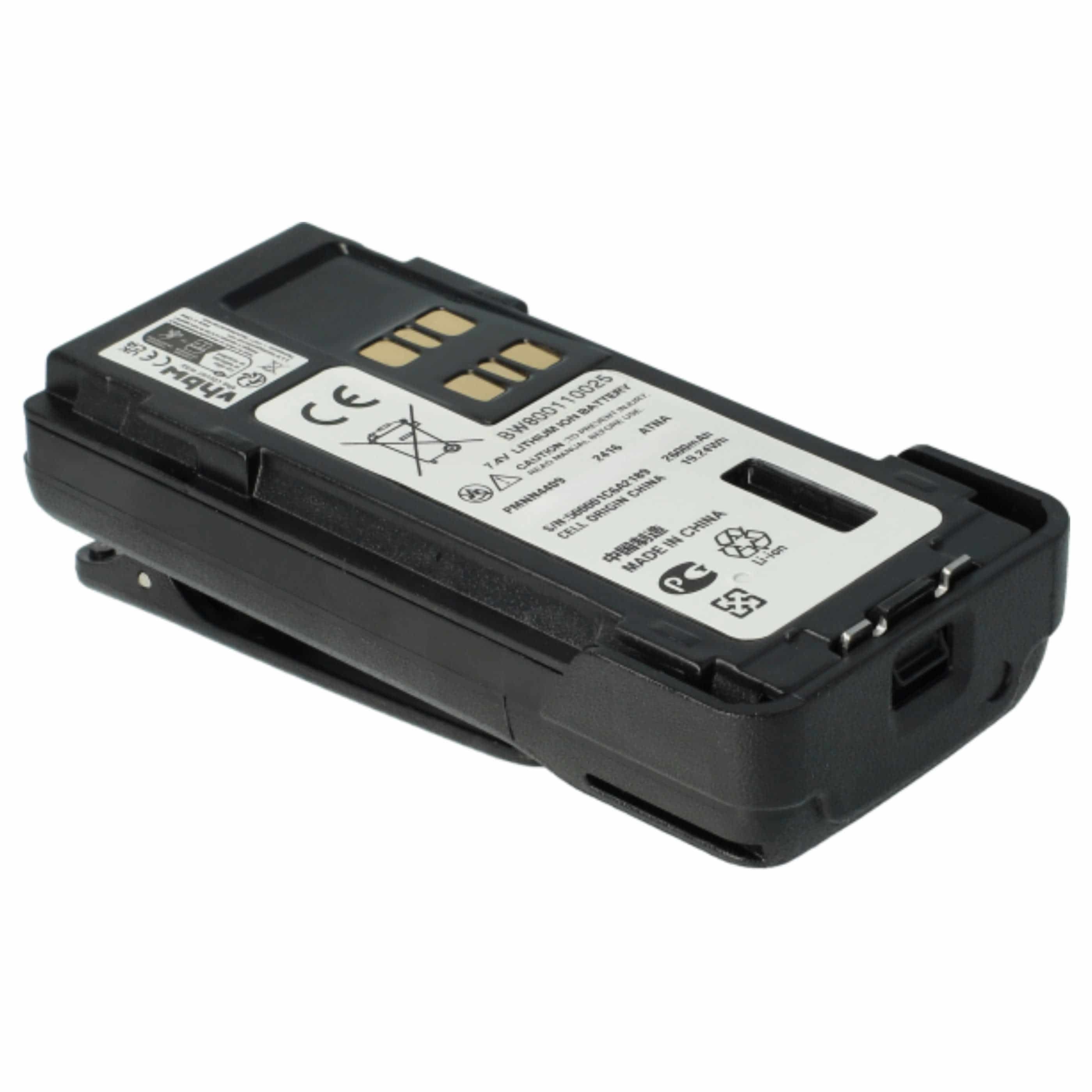Radio 2x Battery replaces Motorola PMNN4406, PMNN4406BR, PMNN4409 - 2600 mAh 7.4 V Li-Ion + Belt Clip