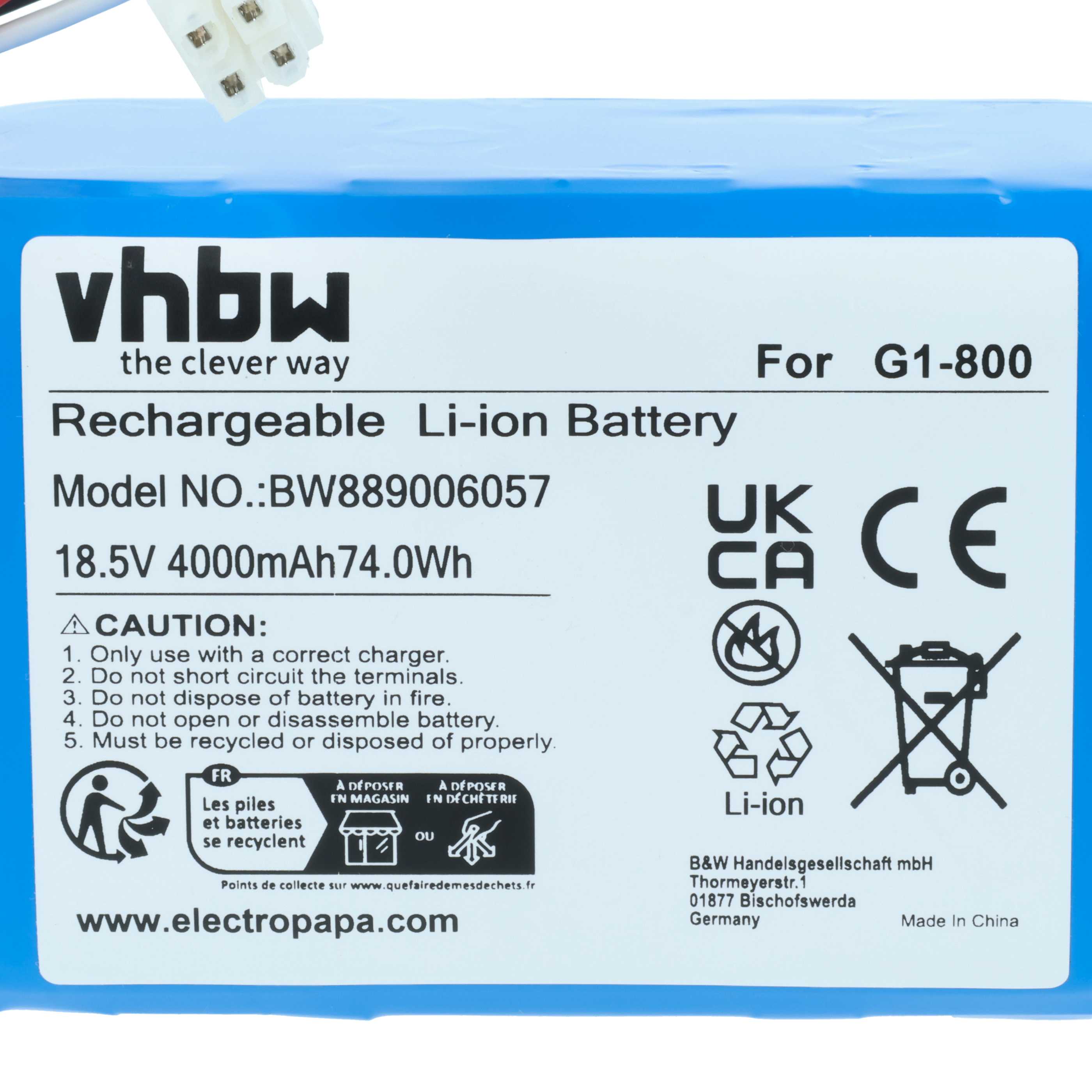 Battery replaces Ecovacs 201-2201-0903, 201-2325-010, 201-2325-0104, S21-LI-185-5800 - 4000 mAh 18.5 V Li-Ion