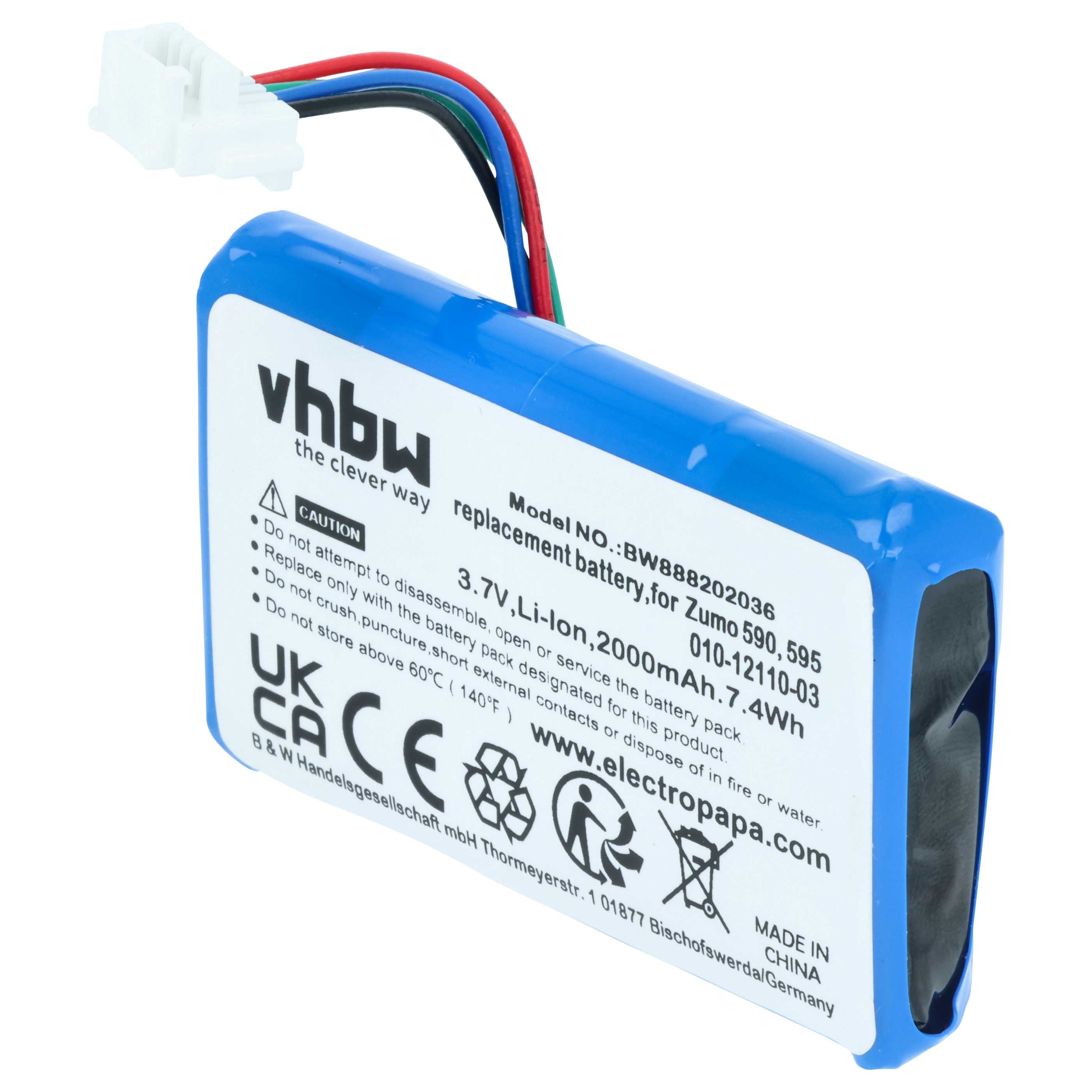 Batteria sostituisce Garmin 010-12110-003, 010-12110-03, 361-00077-00 per navigatore - 2000mAh 3,7V Li-Ion