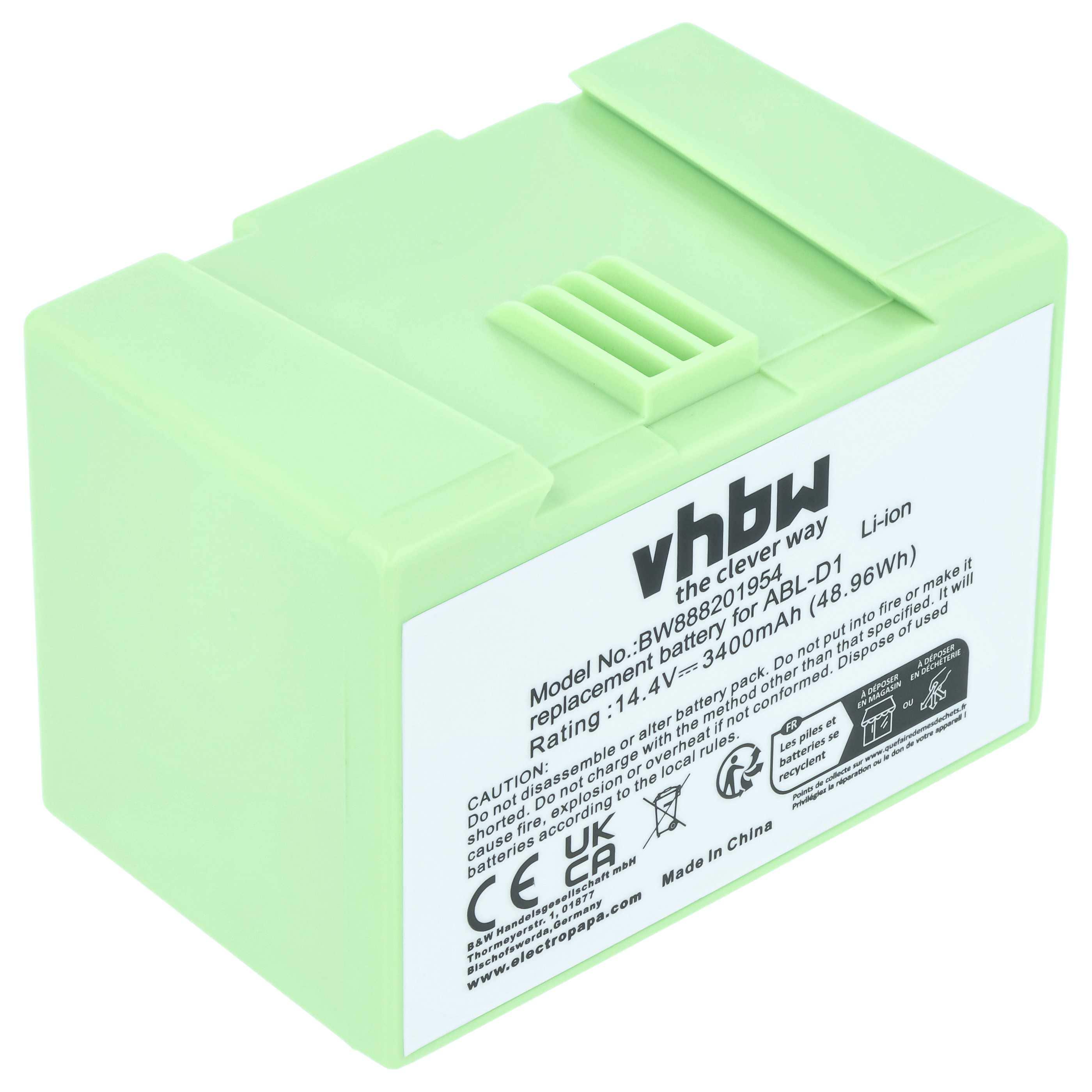 Battery replaces iRobot ABL-D1, 4624864, ABL-D2 for iRobot 3400mAh, 14.4V, Li-Ion