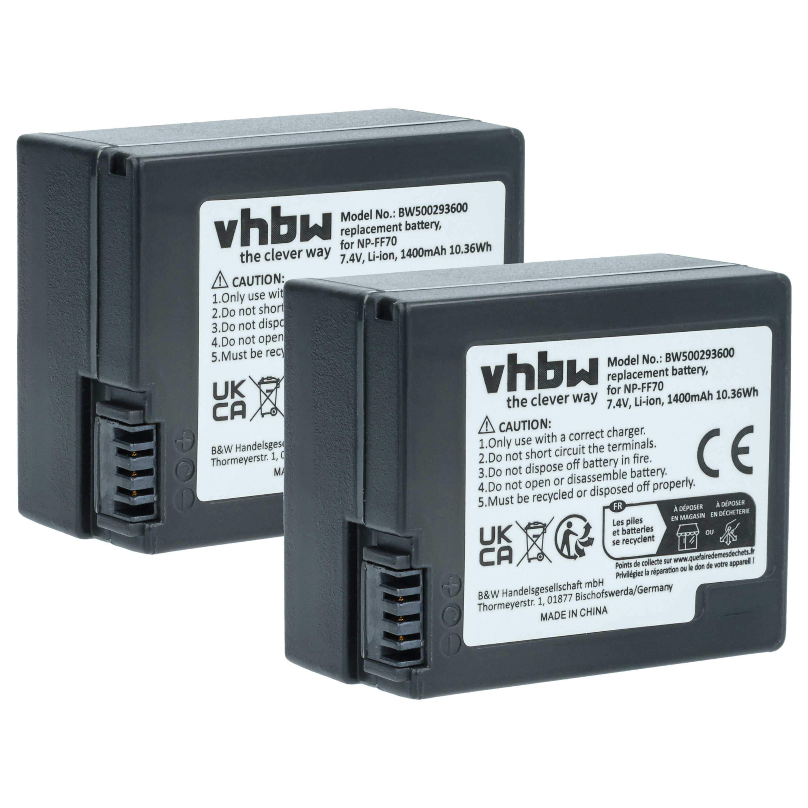 2x Akku für Sony wie NP-FF70 / NP-FF71,7.4V,1400mAh
