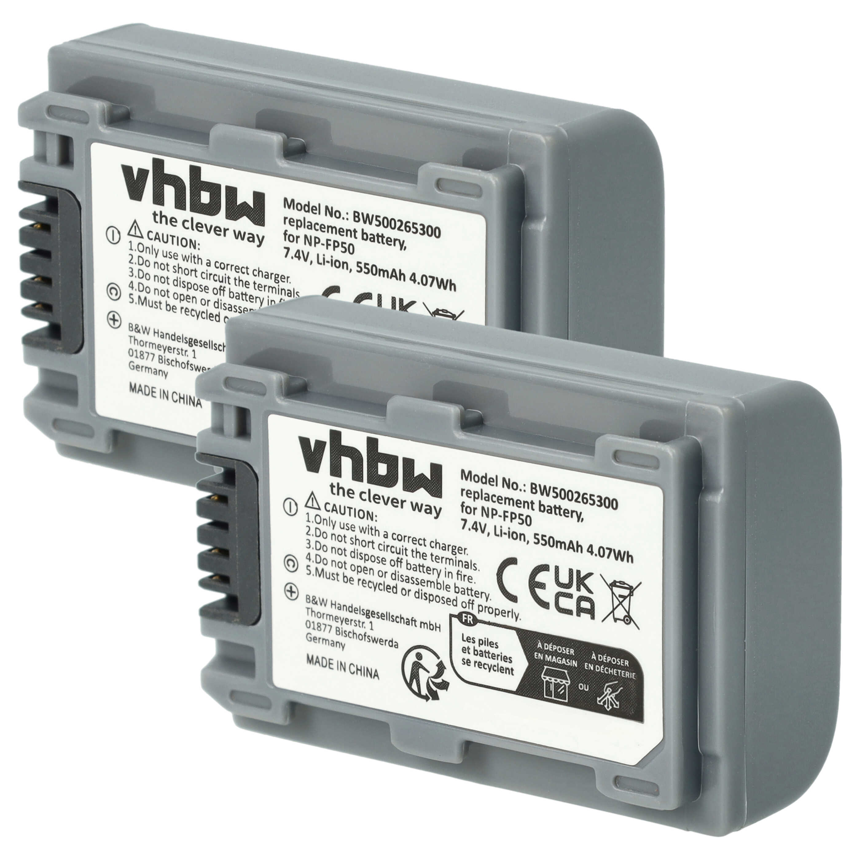 Videocamera 2x Battery replaces Sony NP-FP70, NP-FP60, NP-FP51, NP-FP50, NP-FP30 - 500 mAh 7.2 V Li-Ion