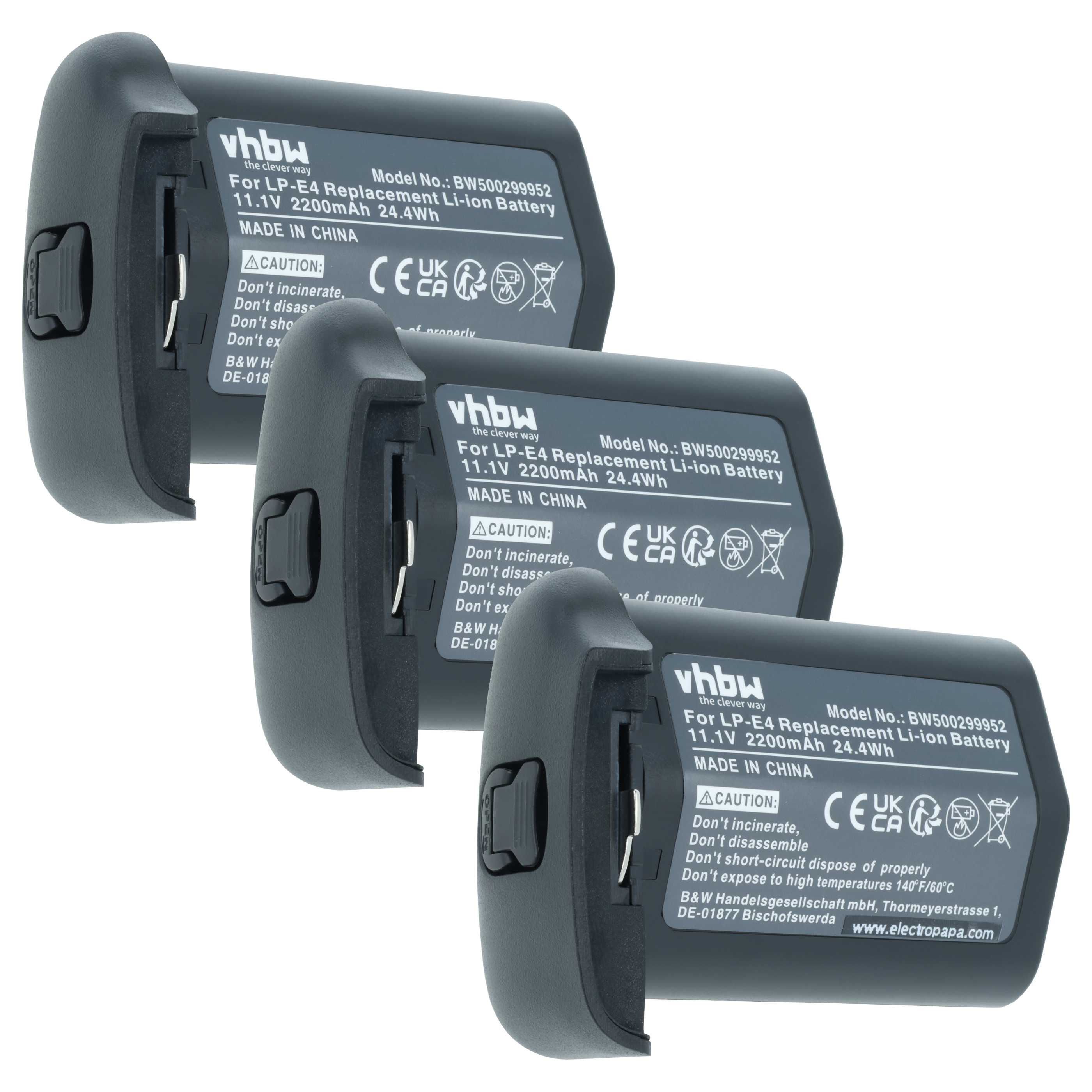 3x Battery replaces Canon LP-E4N, LP-E4 - 2200mAh, 11.1V, Li-Ion