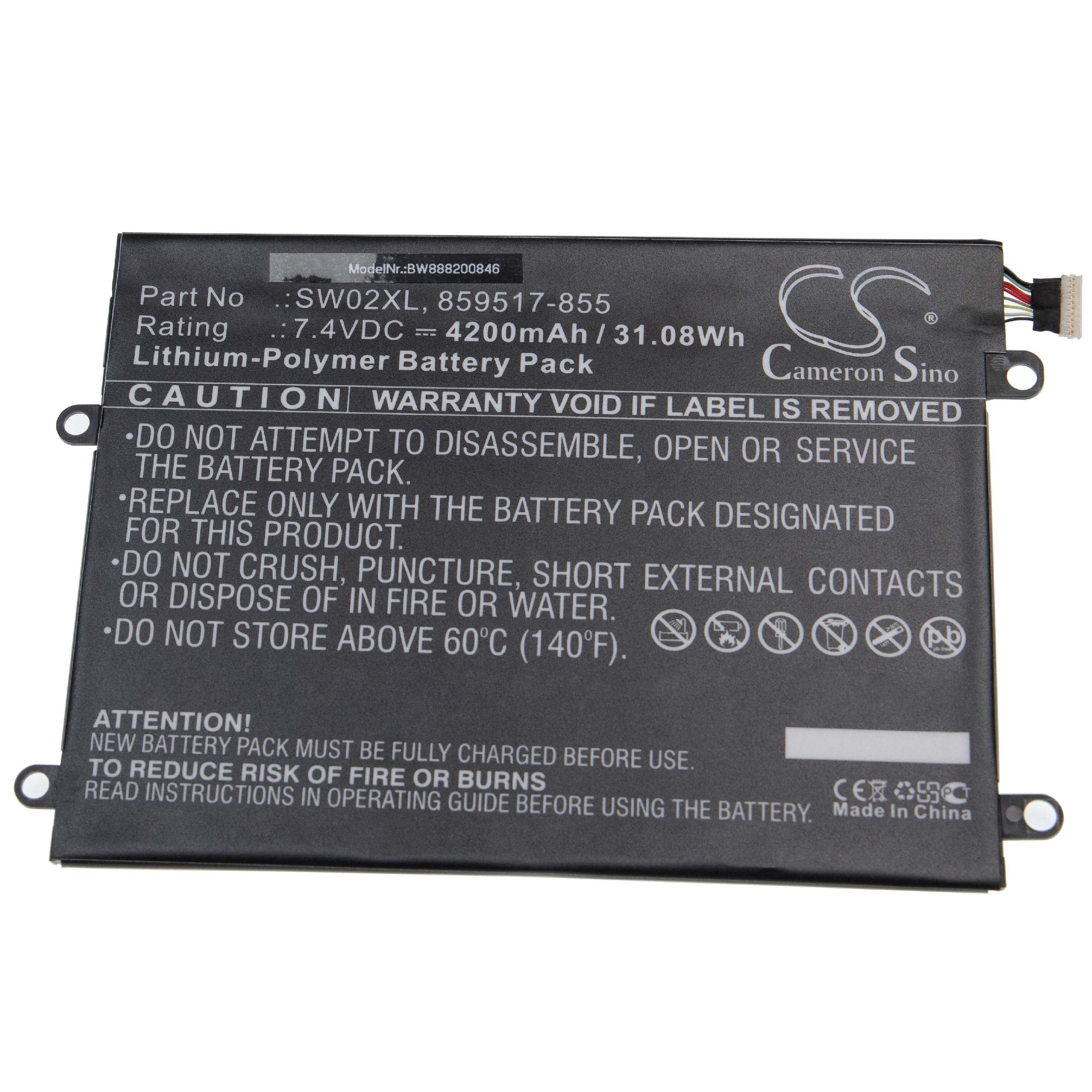 Batteria sostituisce HP 859517-855, 859470-1B1, SW02XL, HSTNN-IB7N per notebook HP - 4200mAh 7,4V Li-Poly nero