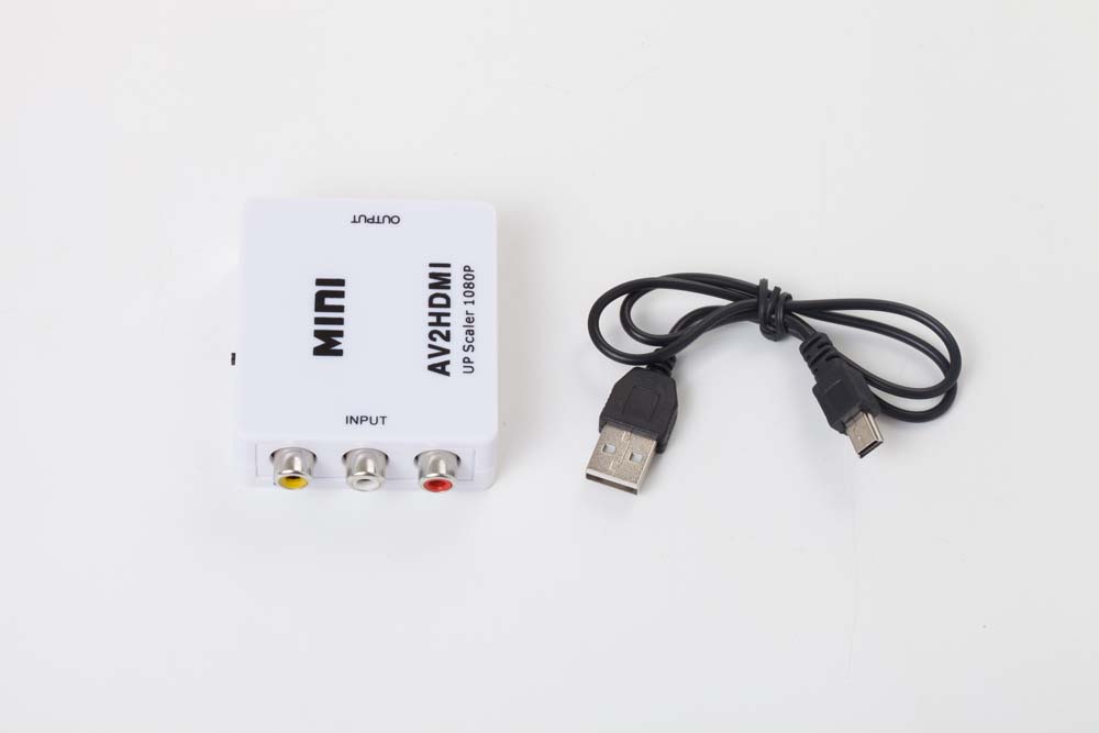 Adapter cinch na HDMI, konwerter wideo, konwerter AV RCA Composite Audio Video - Z kablem mini USB, biały