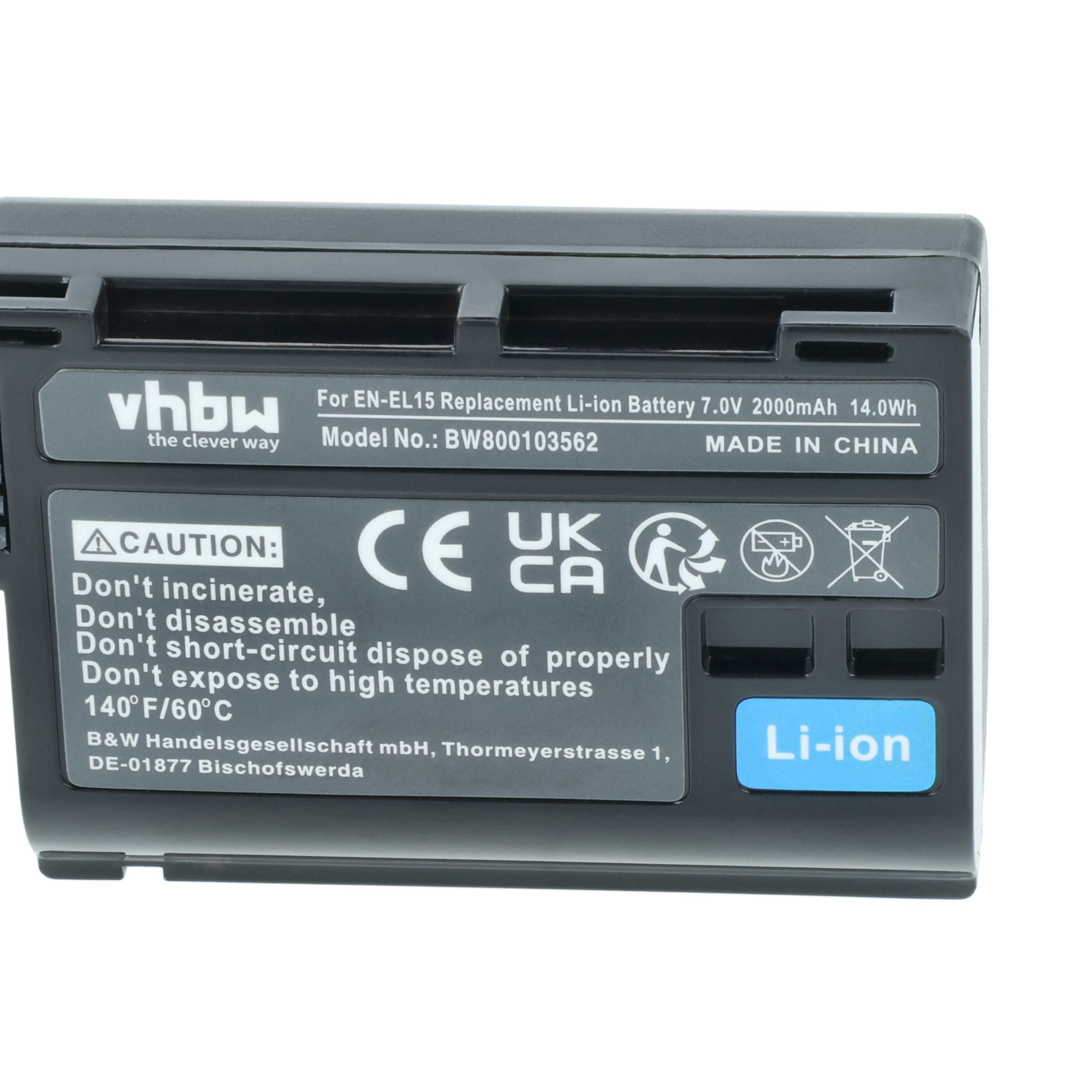 Battery Replacement for Nikon EN-EL15, EN-EL15b, EN-EL15A, EN-EL15c - 2000mAh, 7V, Li-Ion with Info Chip