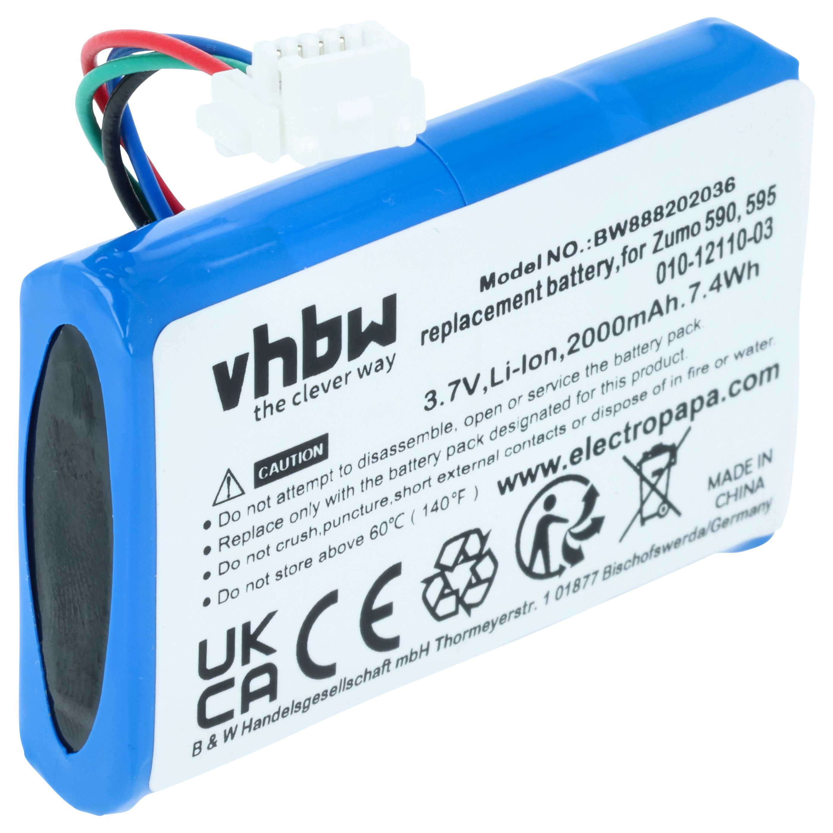 Batteria sostituisce Garmin 010-12110-003, 010-12110-03, 361-00077-00 per navigatore - 2000mAh 3,7V Li-Ion