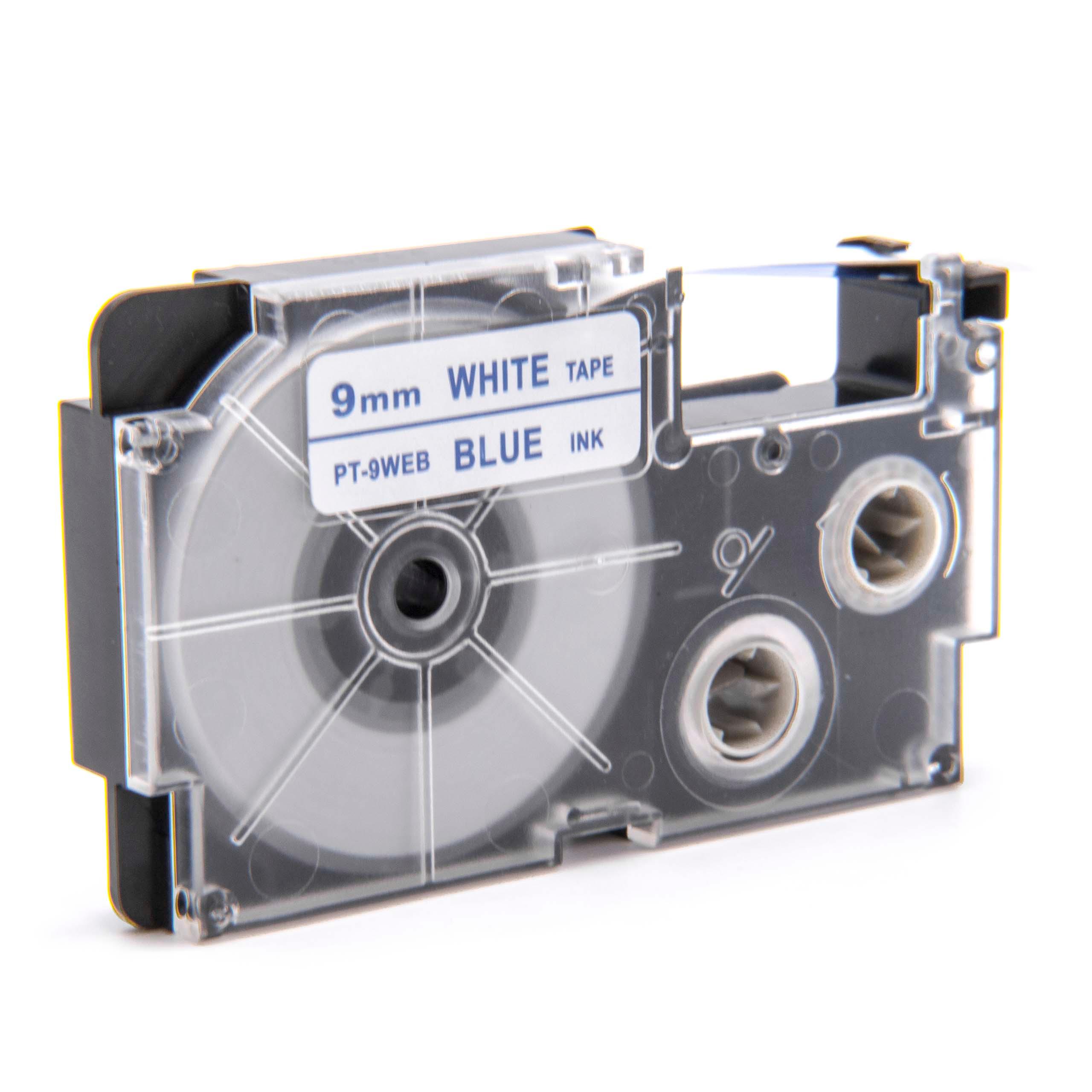 Cassette à ruban remplace Casio XR-9WEB1 - 9mm lettrage Bleu ruban Blanc