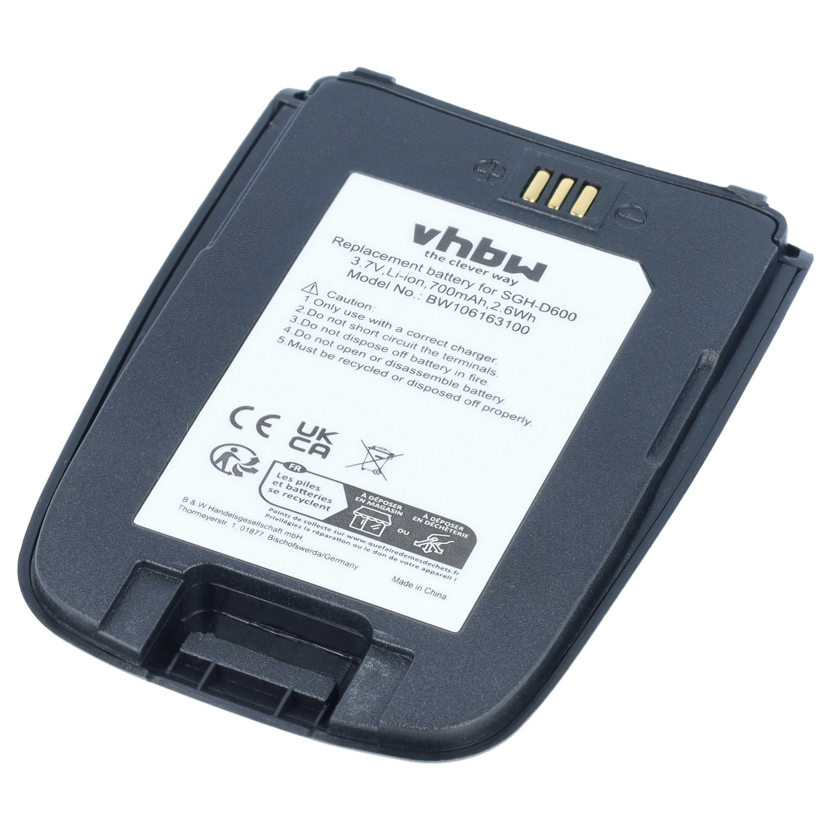 Batteria sostituisce Samsung BST4389BE per cellulare - 700mAh 3,7V Li-Ion + cover retro nero