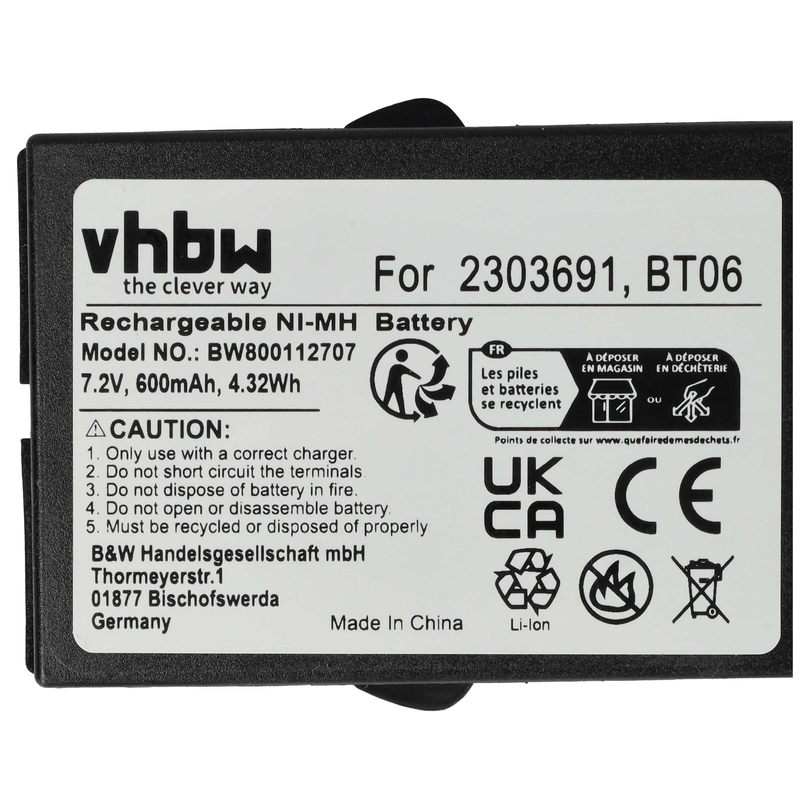 Batería reemplaza Danfoss 2303691, BT06 sistema control - 600mAh 7,2V NiMH