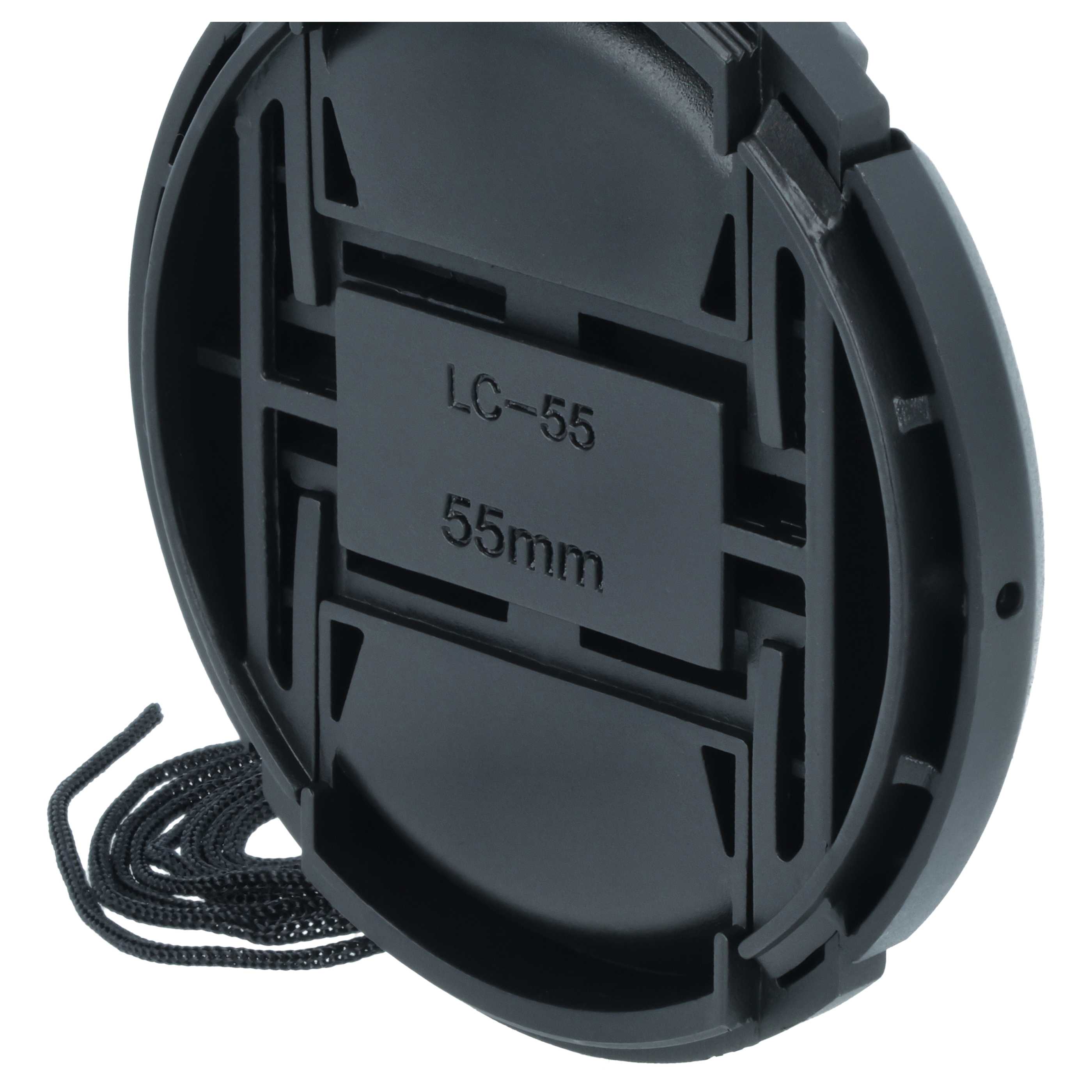 Bouchon d'objectif 55 mm - Prise centrée, plastique, noir