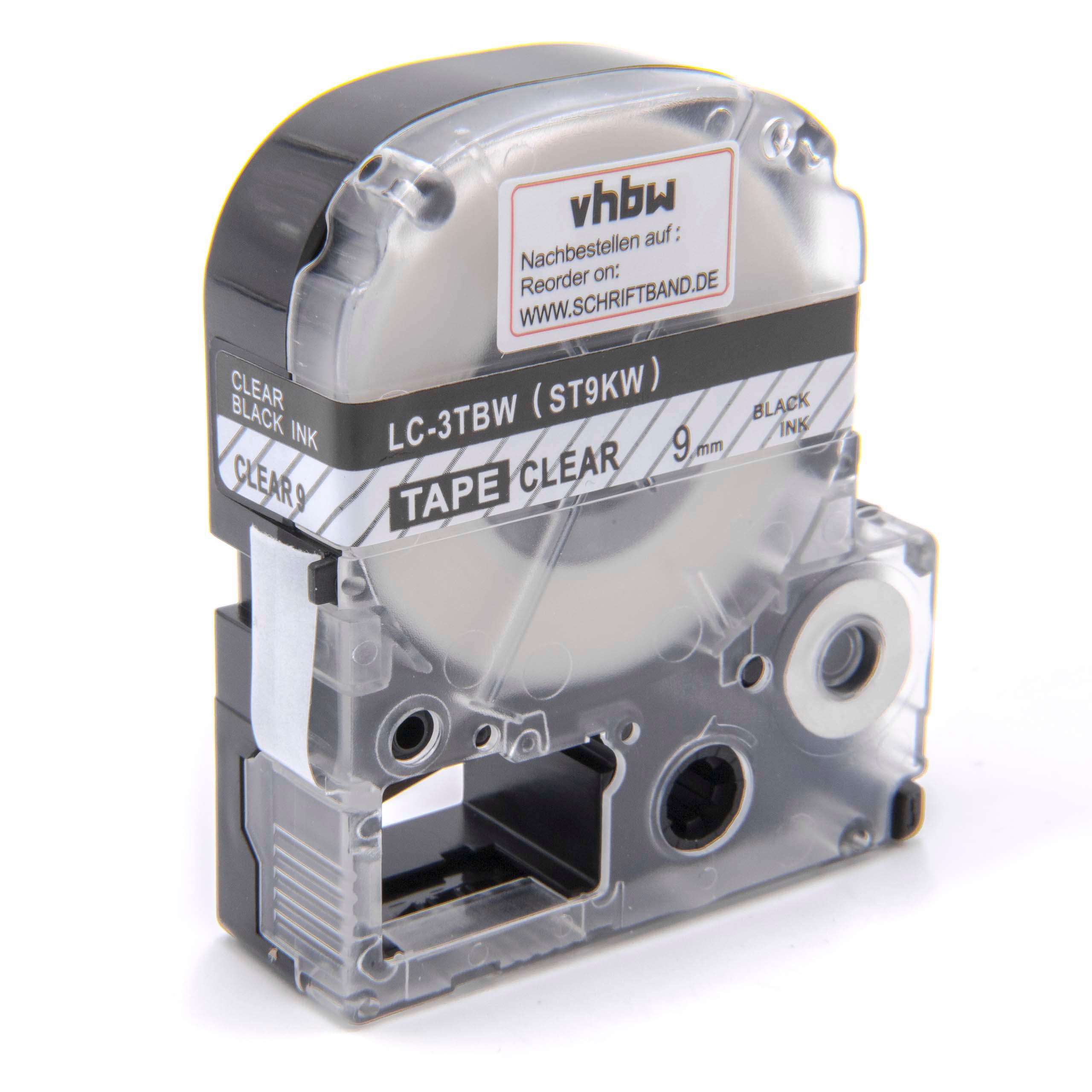 Cassetta nastro sostituisce Epson LC-3TBW per etichettatrice Epson 9mm nero su trasparente
