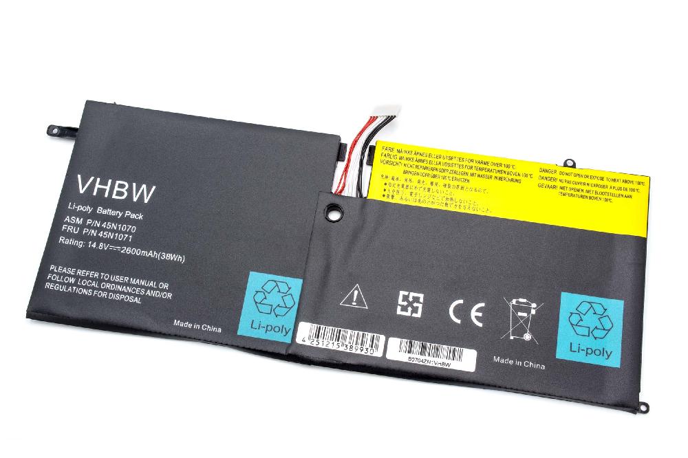 Batterie remplace Lenovo 45N1071, 45N1070 pour ordinateur portable - 2600mAh 14,8V Li-polymère