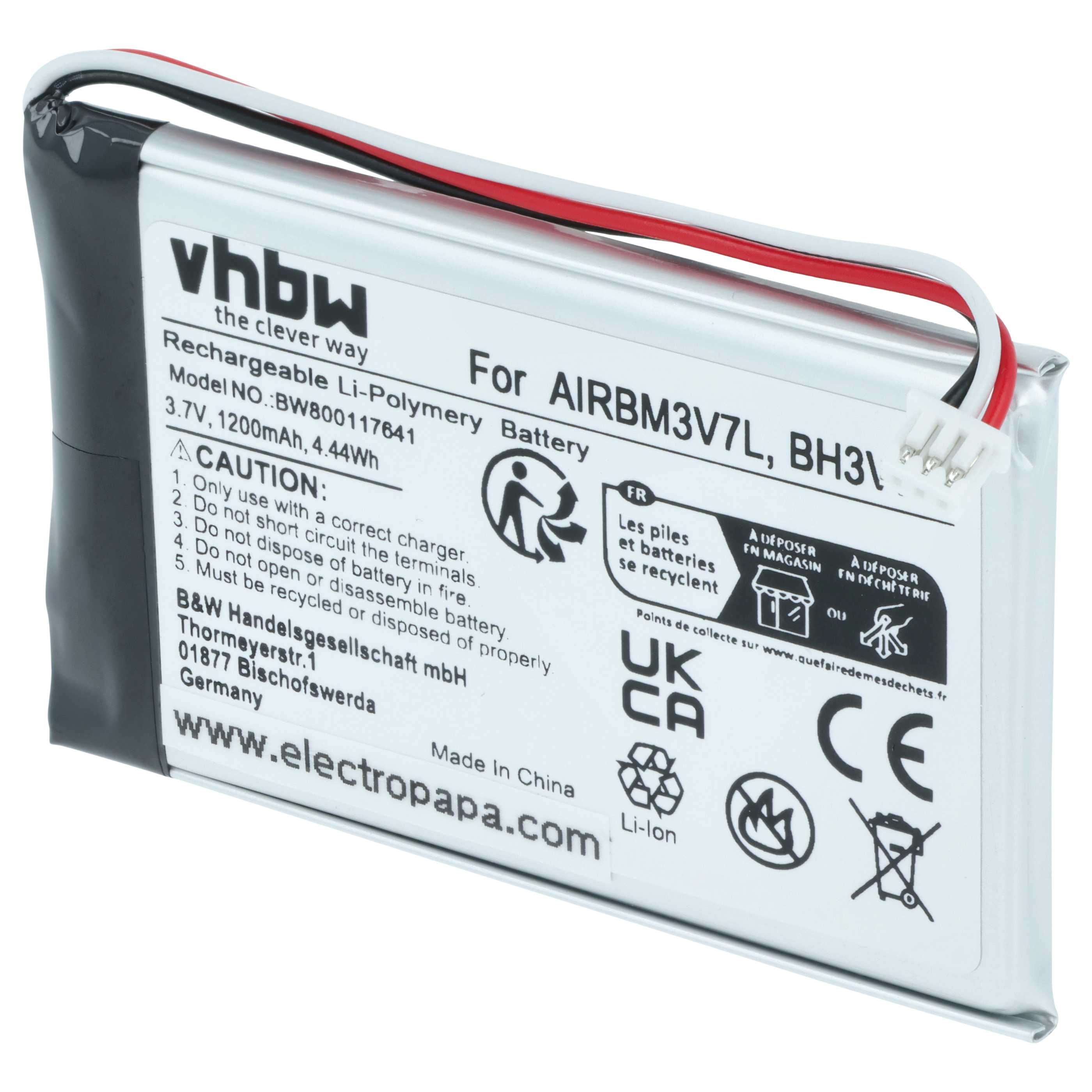 Batería reemplaza Autec R0BATT00E0018, AIRBM3V7L, BH3V7L sistema control - 1200mAh 3,7V Li-Polímero
