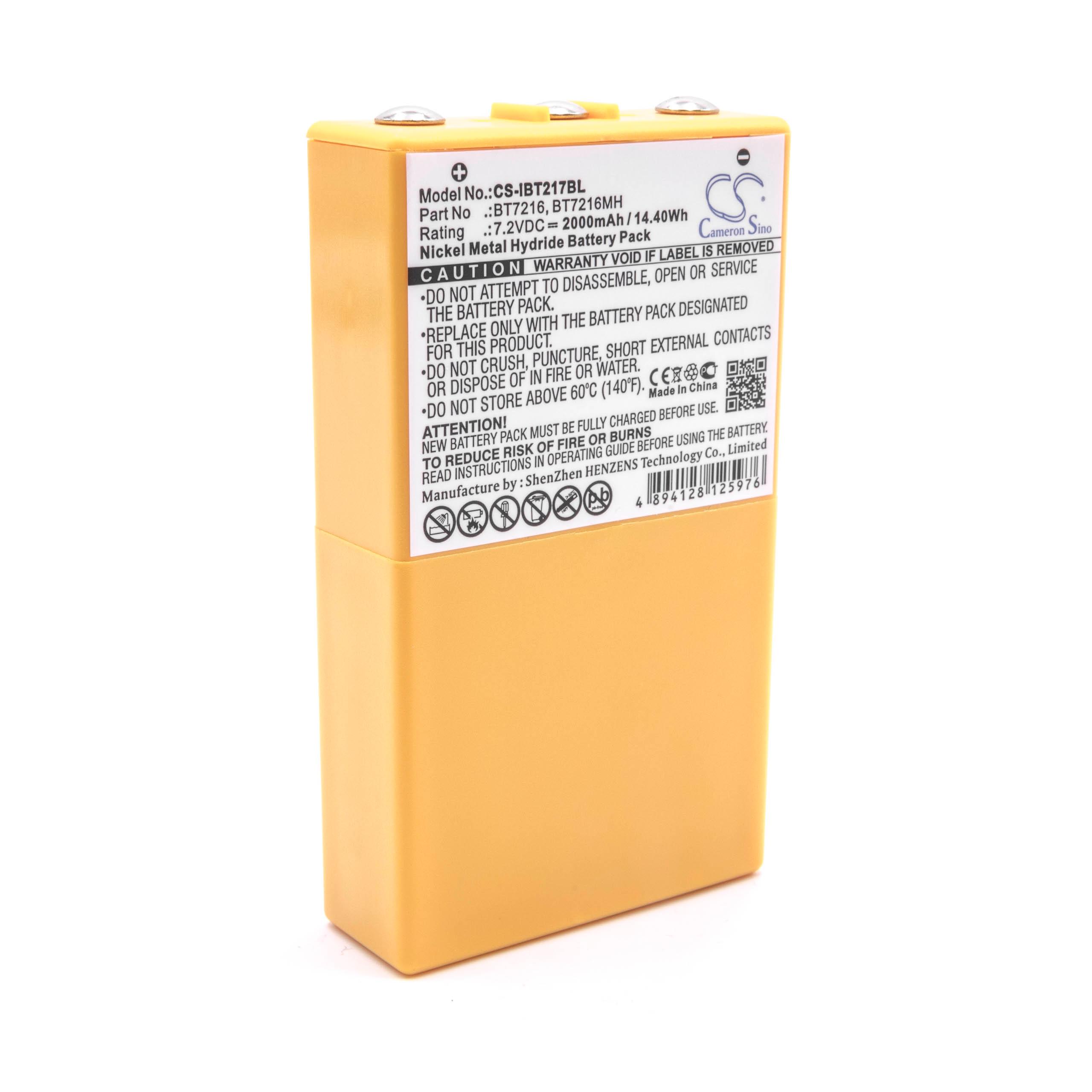 Industrial Remote Control Battery Replacement for Itowa 26.105, BT7216MH, BT7216 - 2000mAh 7.2V NiMH