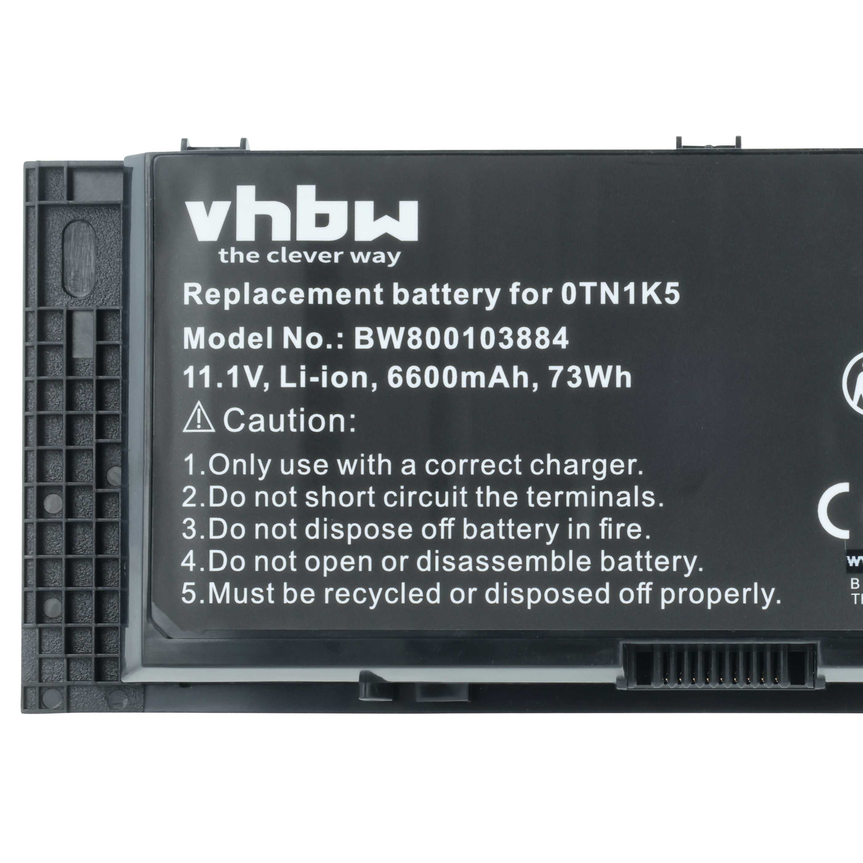 Batteria sostituisce Dell 0JHYP2, 0FVWT4, 0R7PND, 0PG6RC, 0RY6WH per notebook - 6600mAh 11,1V Li-Ion nero