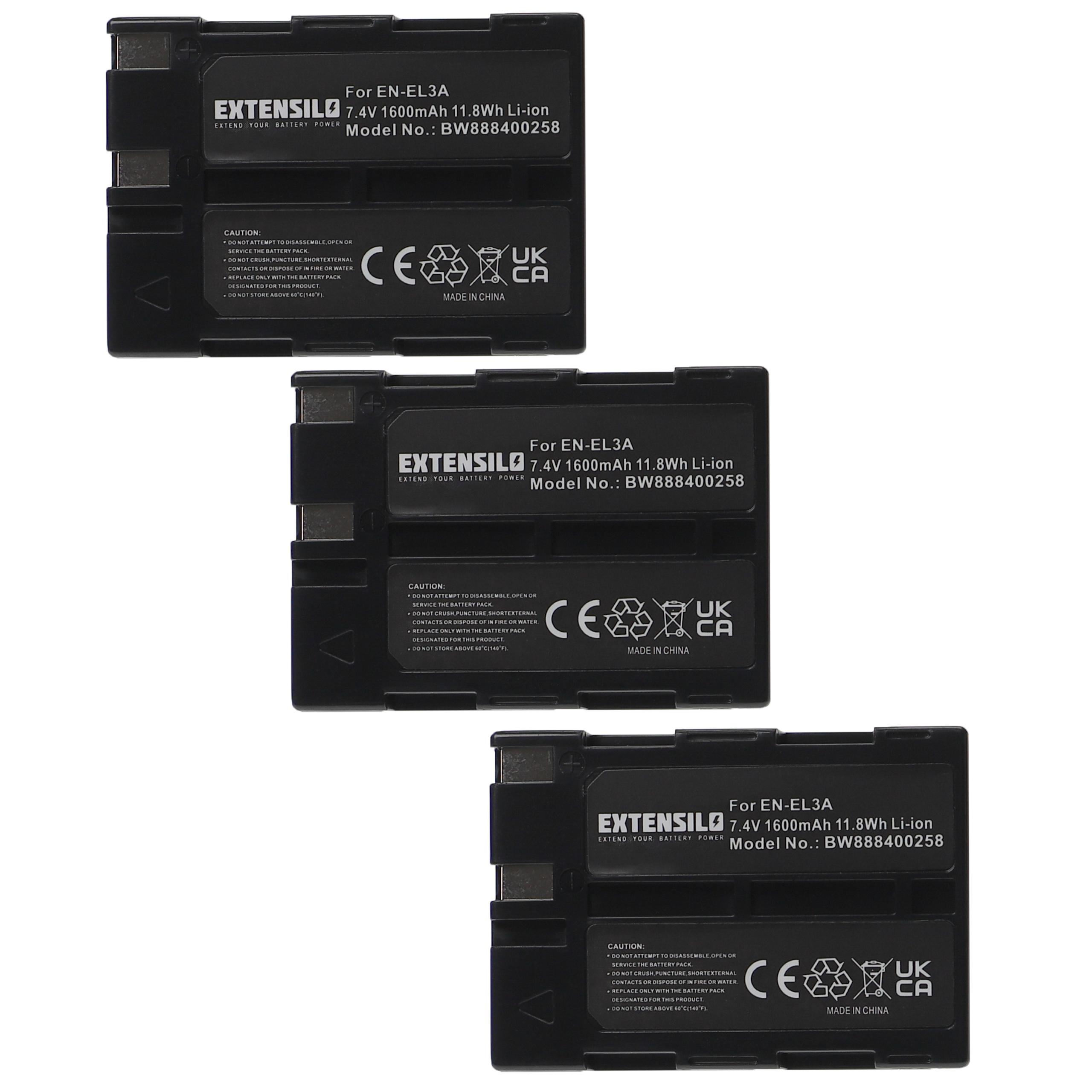 3x Battery replaces Nikon EN-EL3, EN-EL3a - 1600mAh, 7.4V, Li-Ion
