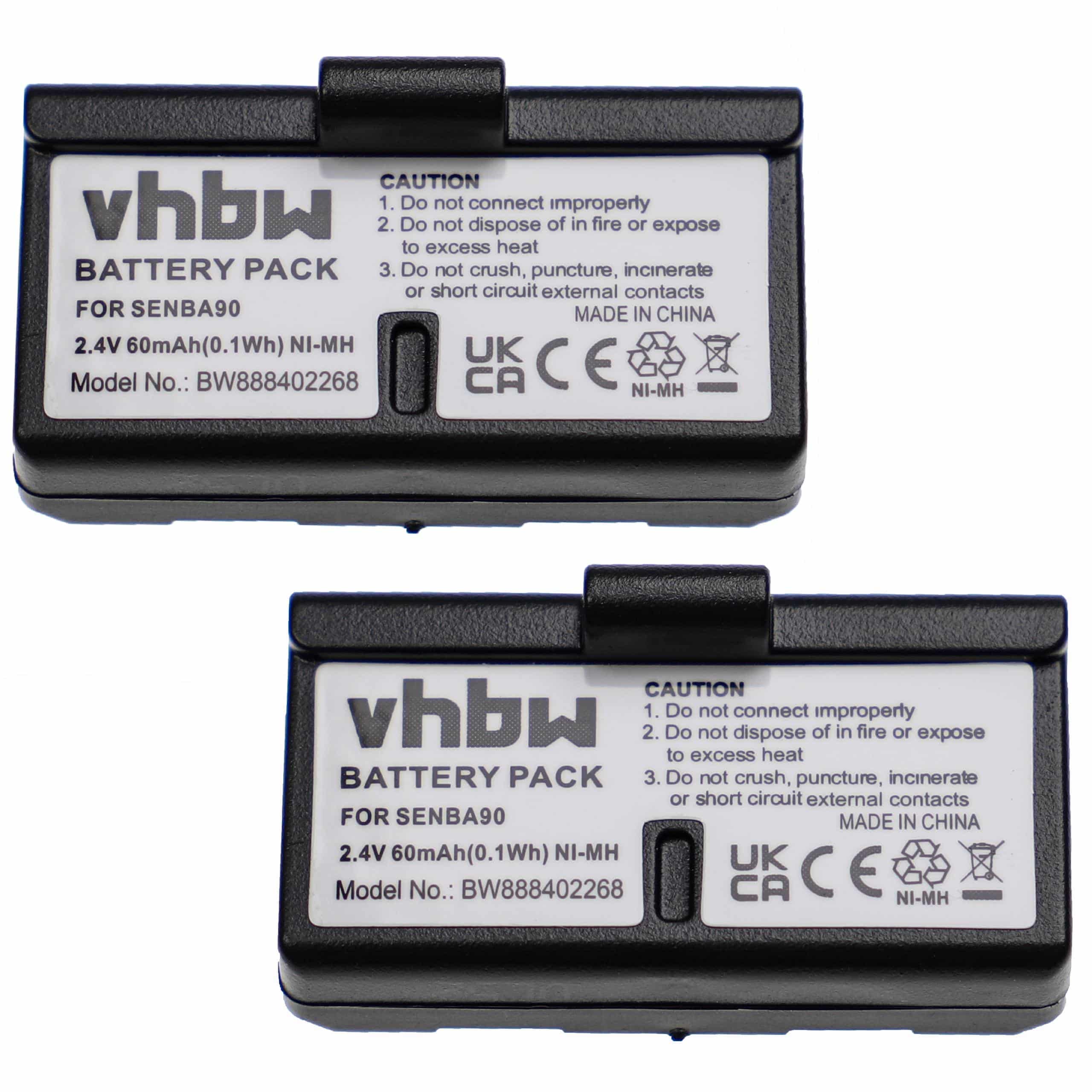Wireless Headset Battery (2 Units) Replacement for Sennheiser BA90, E90, E180 - 60mAh 2.4V NiMH