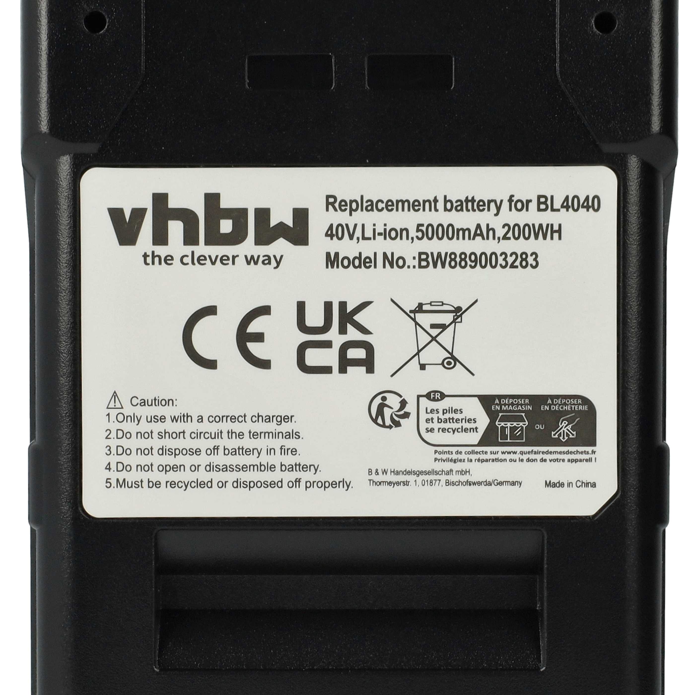 Battery replaces Makita 191L29-0, BL4020, BL4025, BL4040, BL4050F Electric Power Tool - 5000 mAh, 40 V, Li-Ion