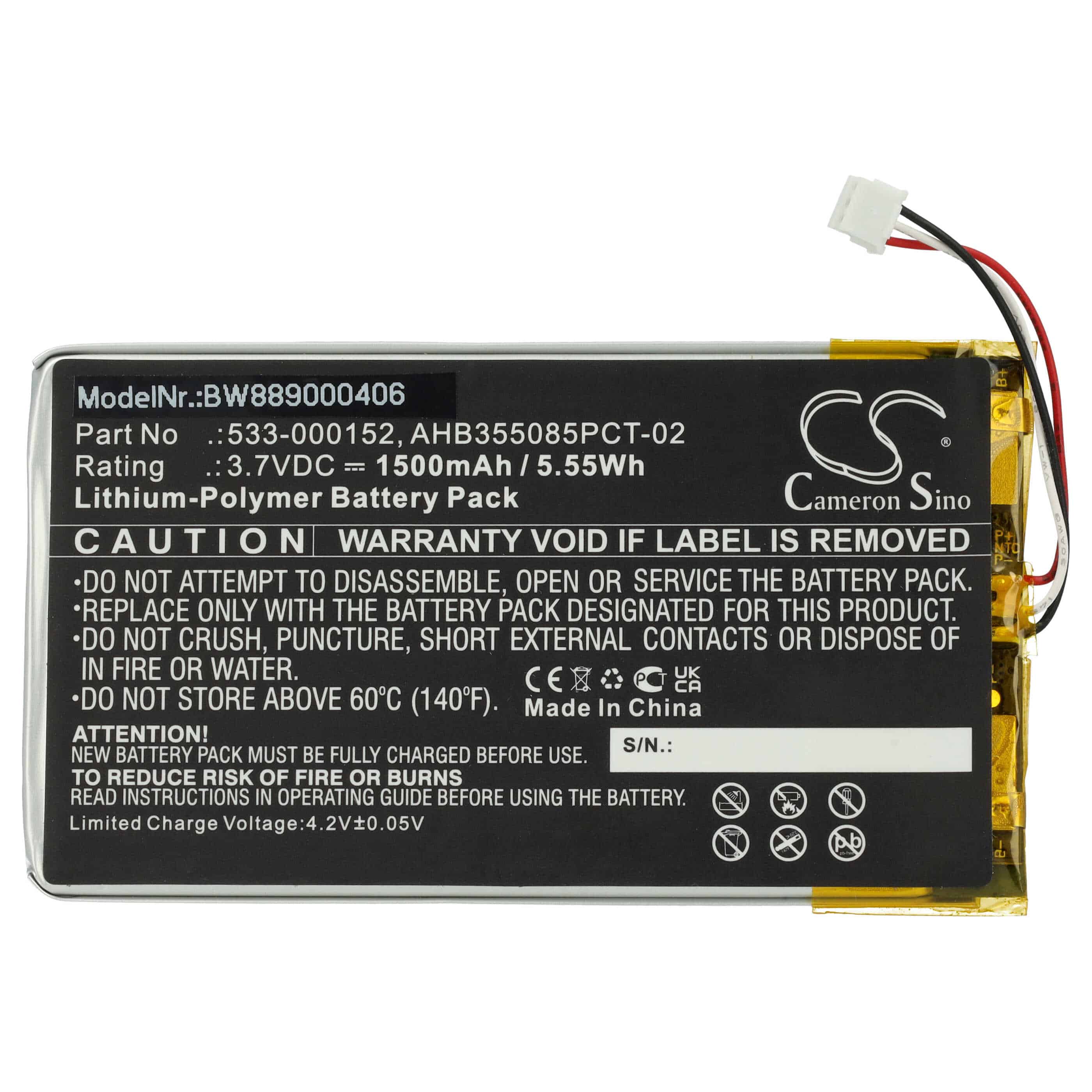 Batterie remplace Logitech 533-000152, 533-000204, AHB355085PCT-02 pour clavier - 1500mAh 3,7V Li-polymère