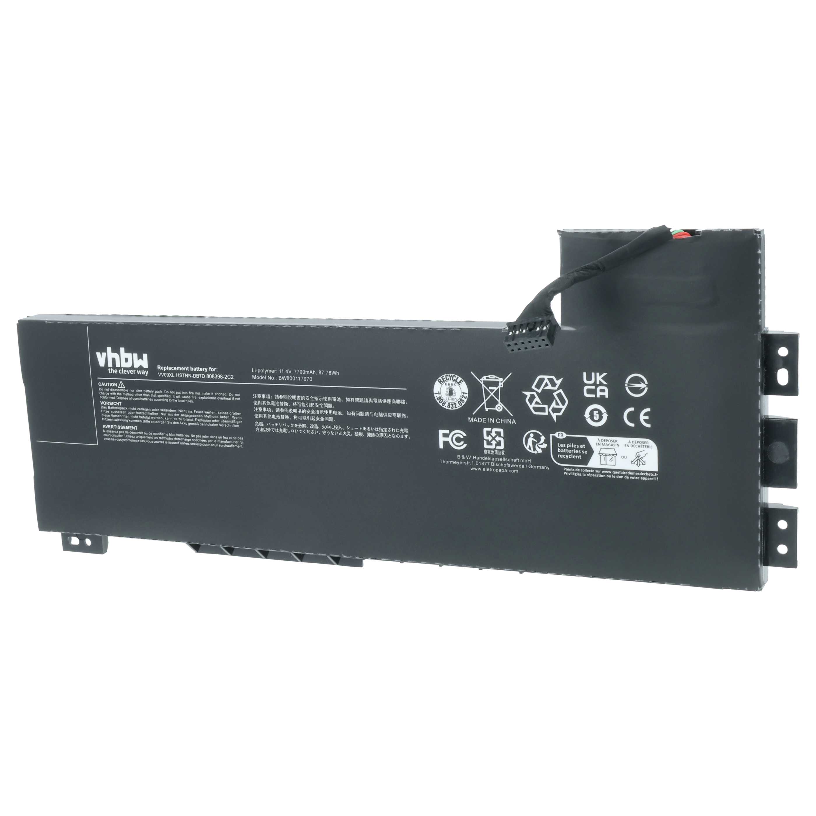 Akumulator do laptopa zamiennik HP 808398-2C1, 808398-2B1, 808398-2B2 - 7700 mAh 11,4 V LiPo, czarny