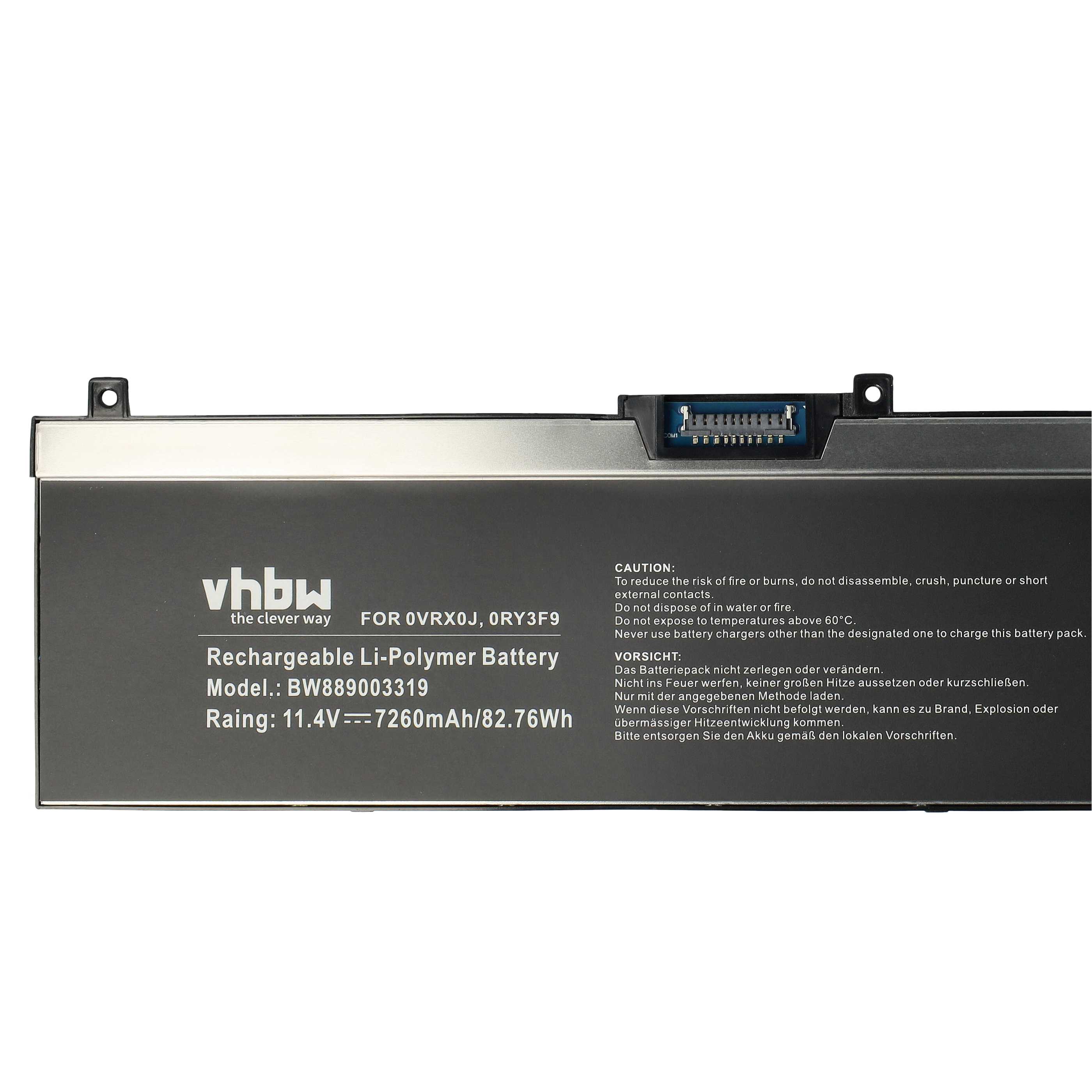 Batterie remplace Dell 0VRX0J, 451-BCGI, 0WMRC77I, 0RY3F9 pour ordinateur portable - 7260mAh 11,4V Li-polymère