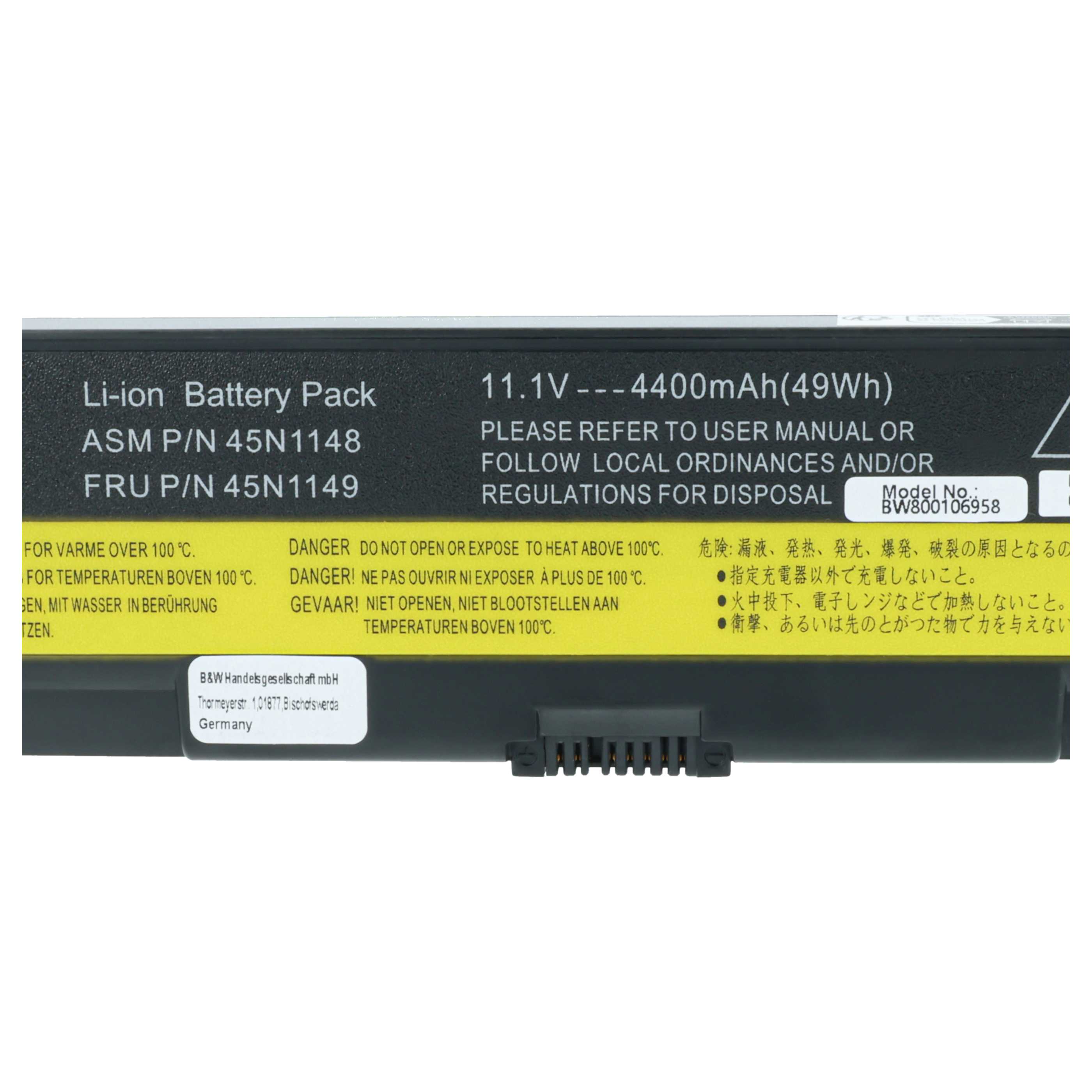 Batteria sostituisce Lenovo 45N1144, 0C52863, 0C52864, 0A36302 per notebook - 4400mAh 11,1V Li-Ion nero