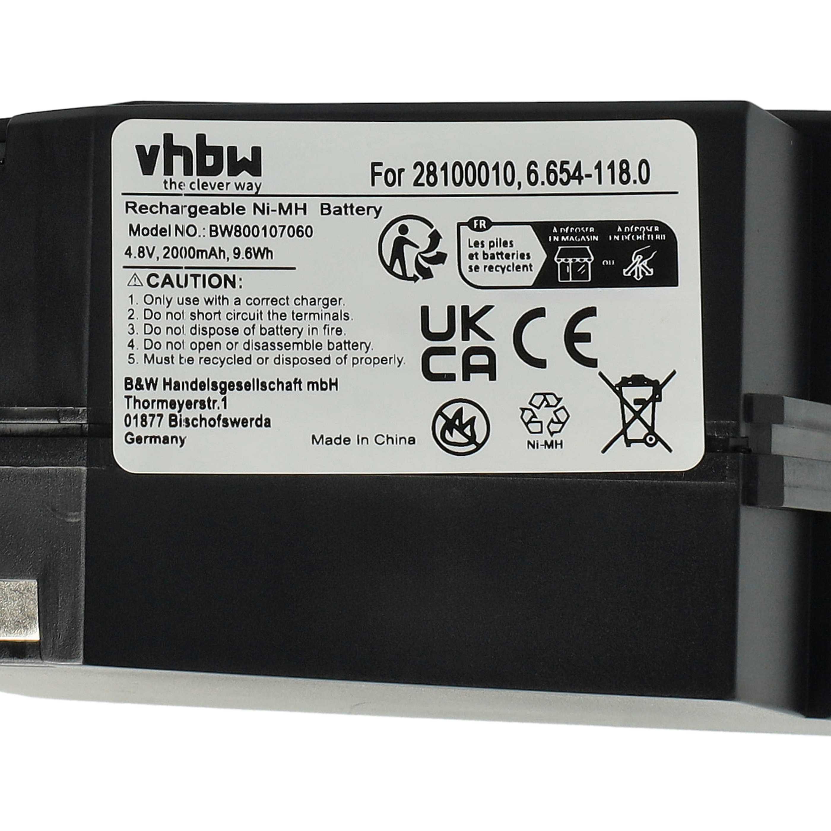 Replacement Battery for Kärcher KB 5, K65 Plus, K55 Pet - 2000mAh, 4.8V, NiMH